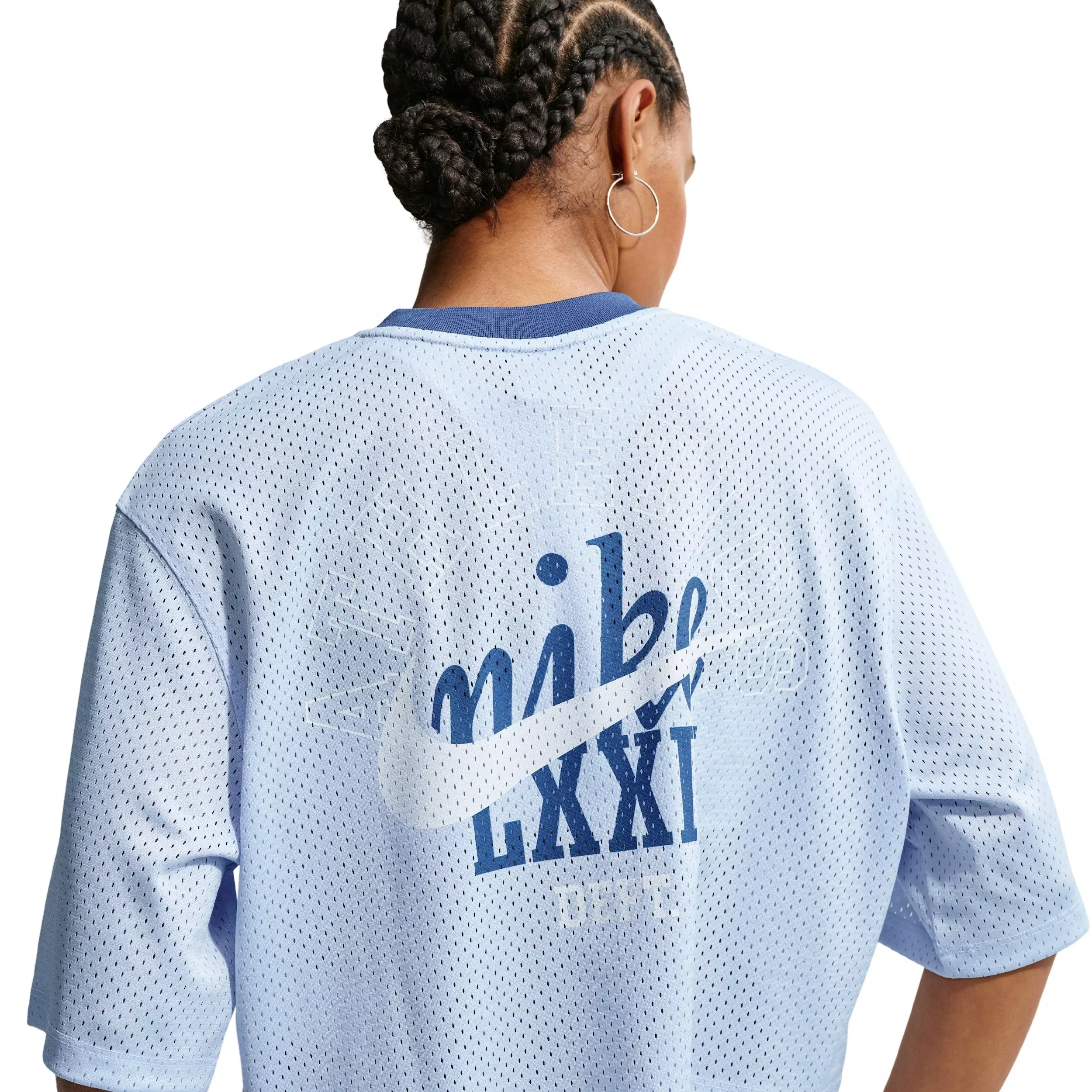 Nike Women's Sportswear Oversized Heritage Cropped Mesh Jersey - BLUE