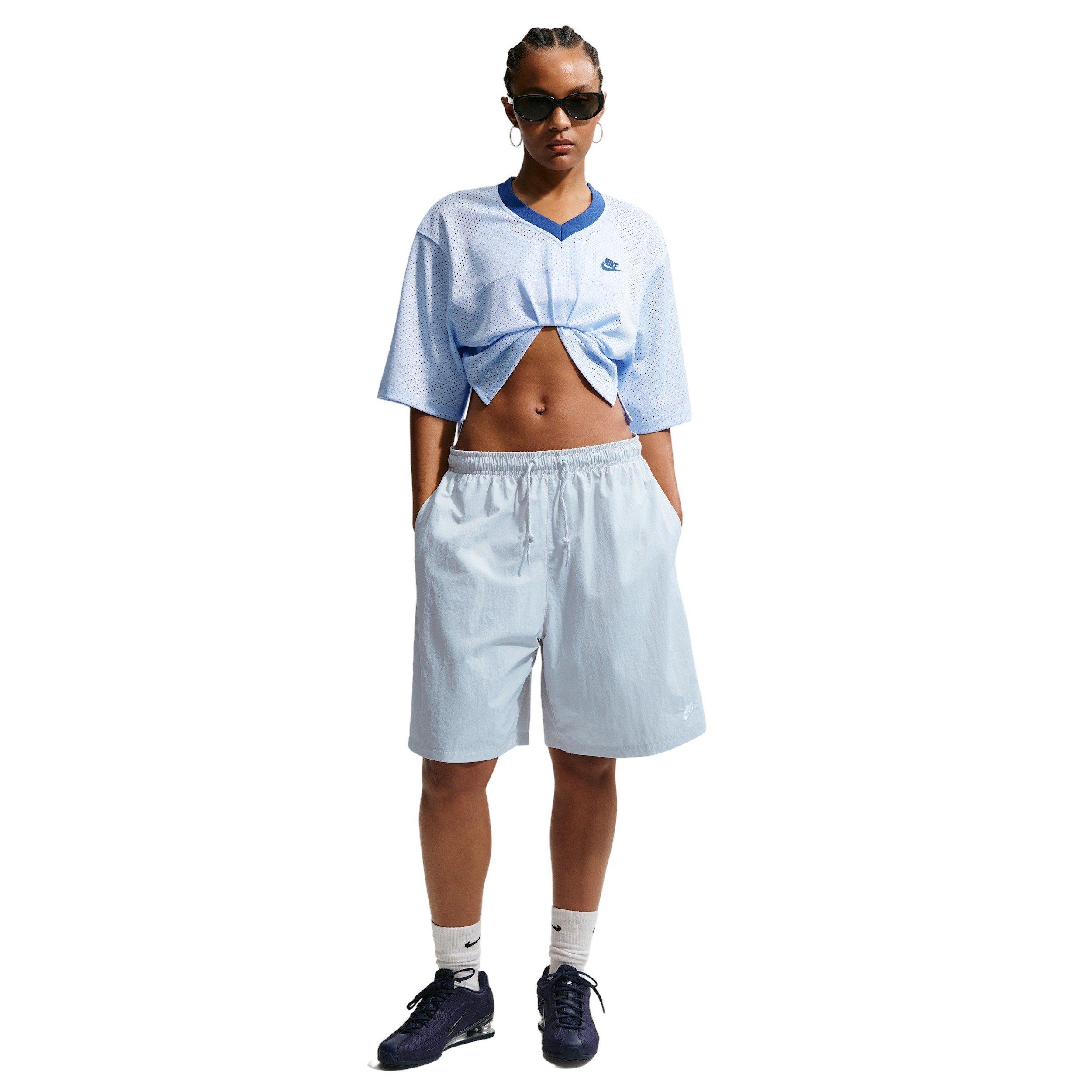 Nike Women's Sportswear Oversized Heritage Cropped Mesh Jersey - BLUE Thumbnail View 4