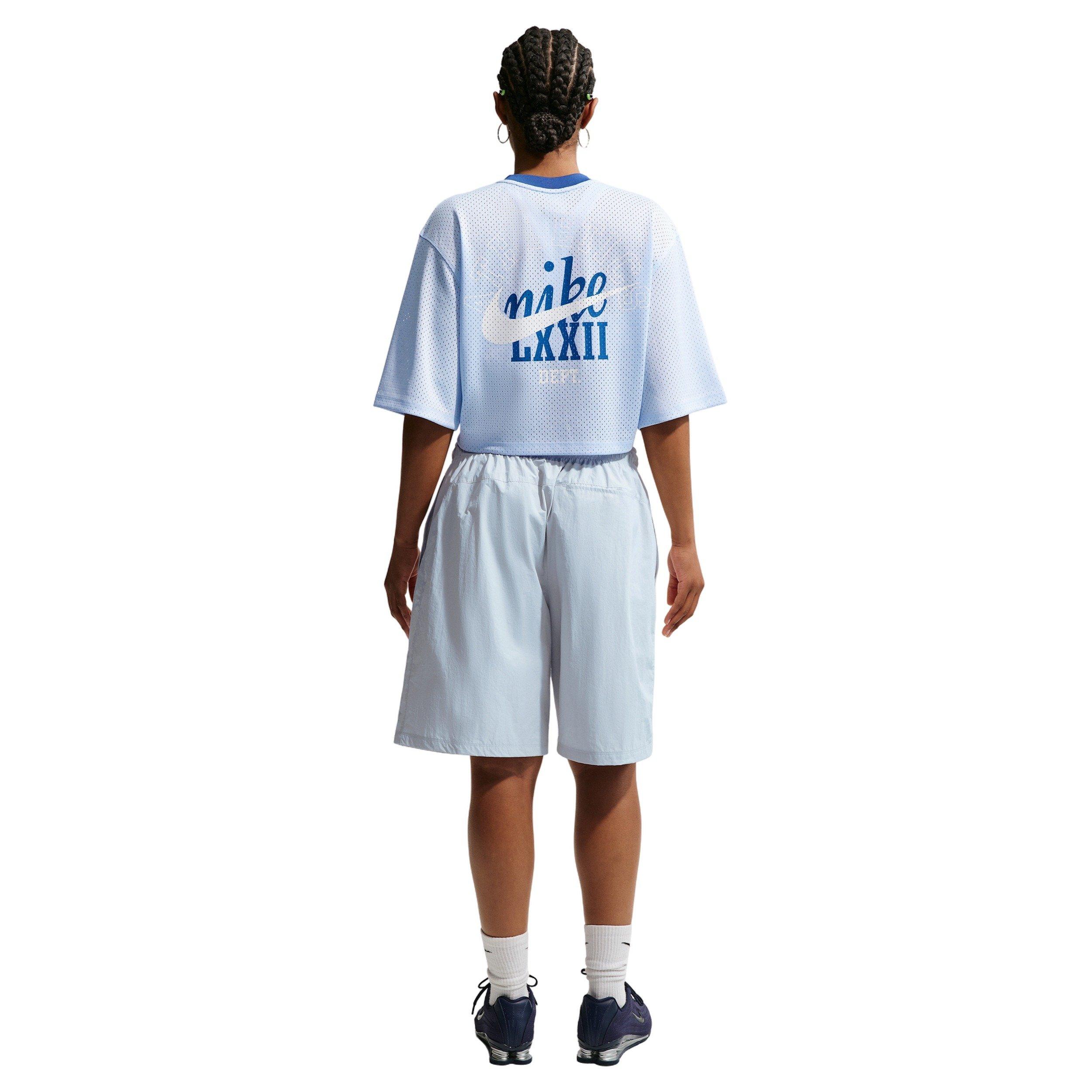 Nike Women's Sportswear Oversized Heritage Cropped Mesh Jersey - BLUE Thumbnail View 5