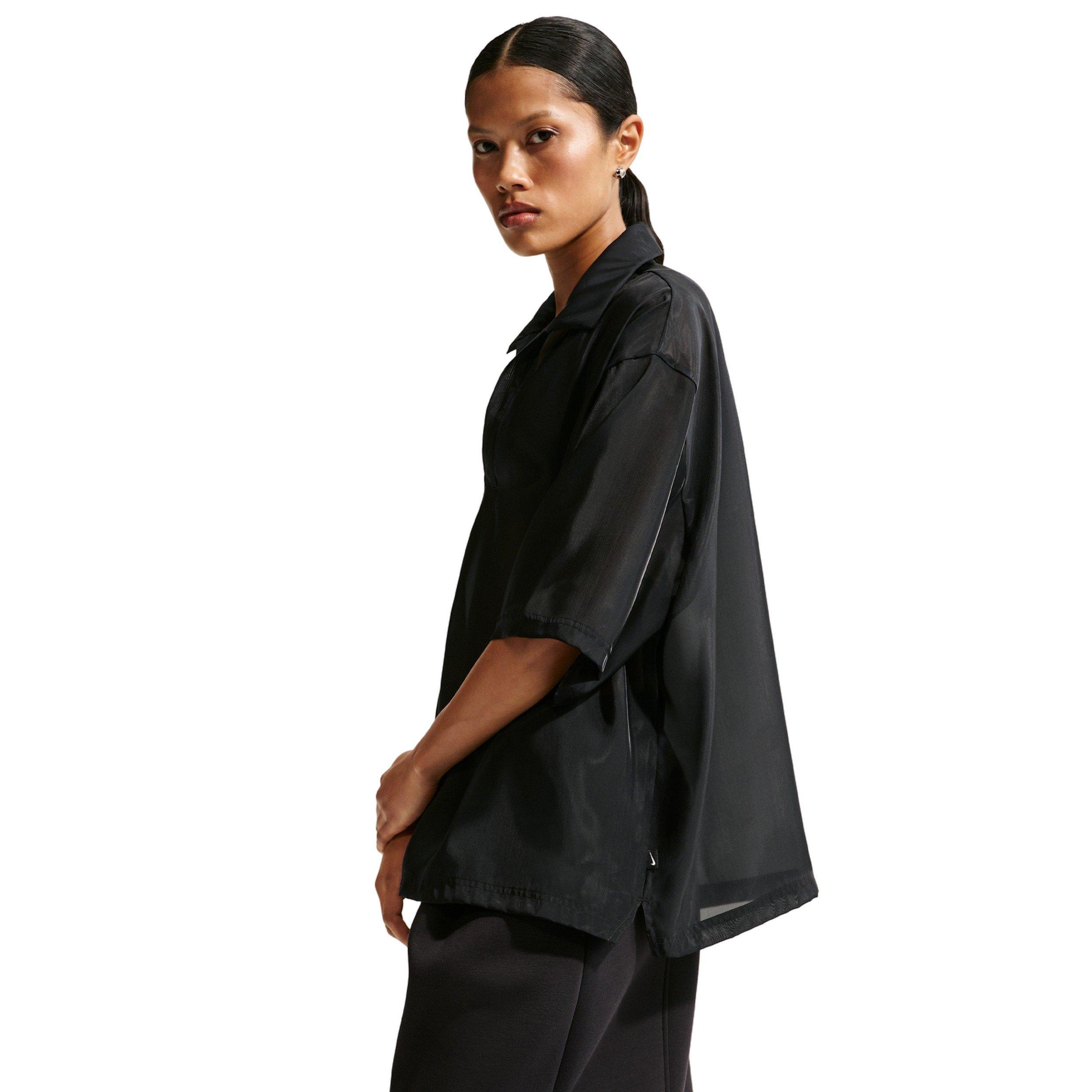 Nike Women's Sportswear Oversized Sheer Top - BLACK/OFF-WHITE Thumbnail View 3