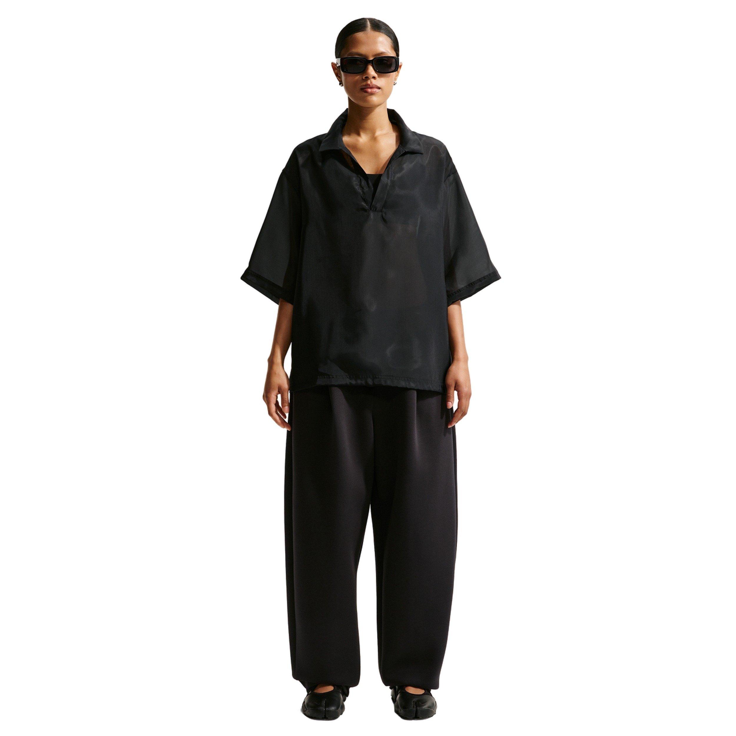 Nike Women's Sportswear Oversized Sheer Top - BLACK/OFF-WHITE Thumbnail View 4