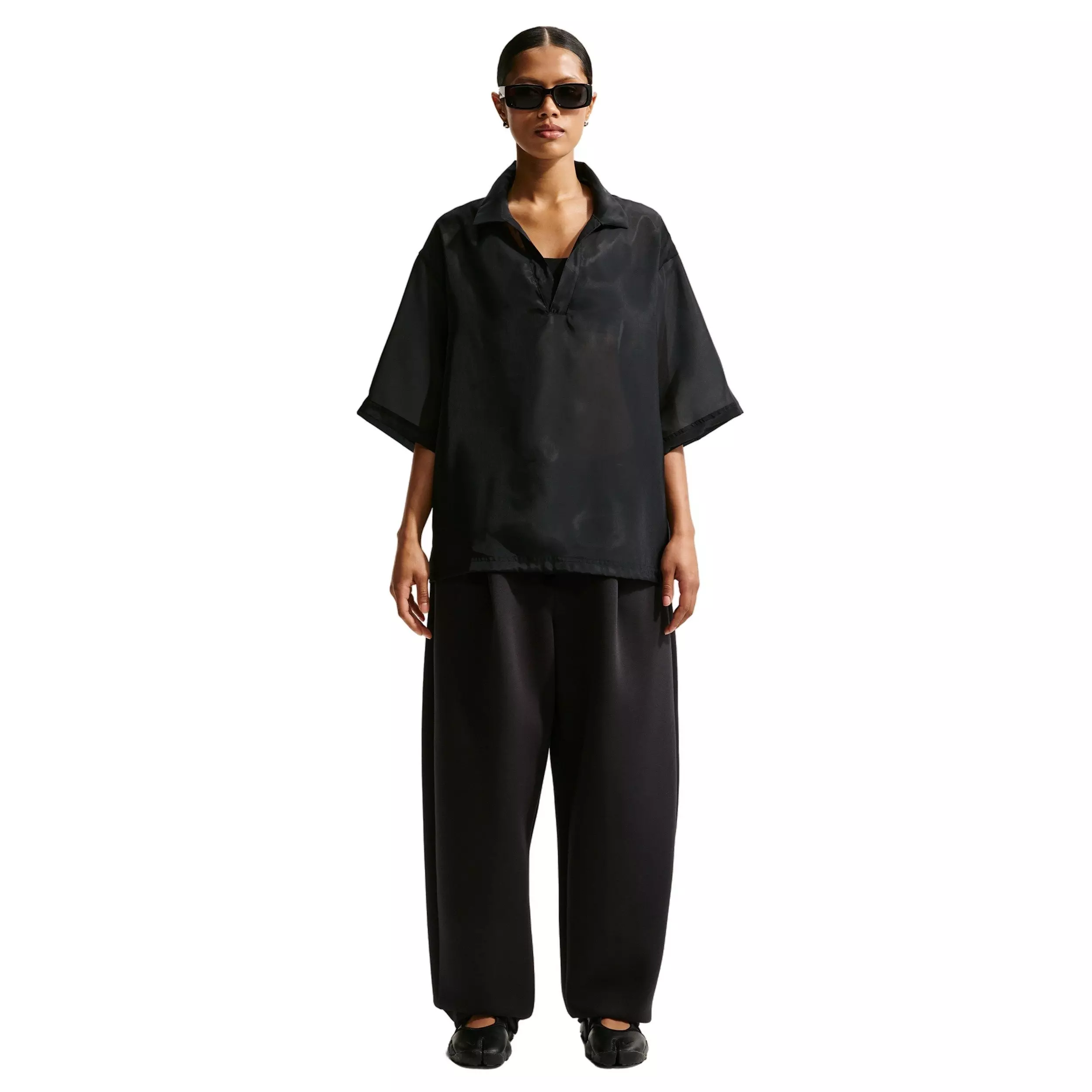 Nike Women's Sportswear Oversized Sheer Top - BLACK/OFF-WHITE