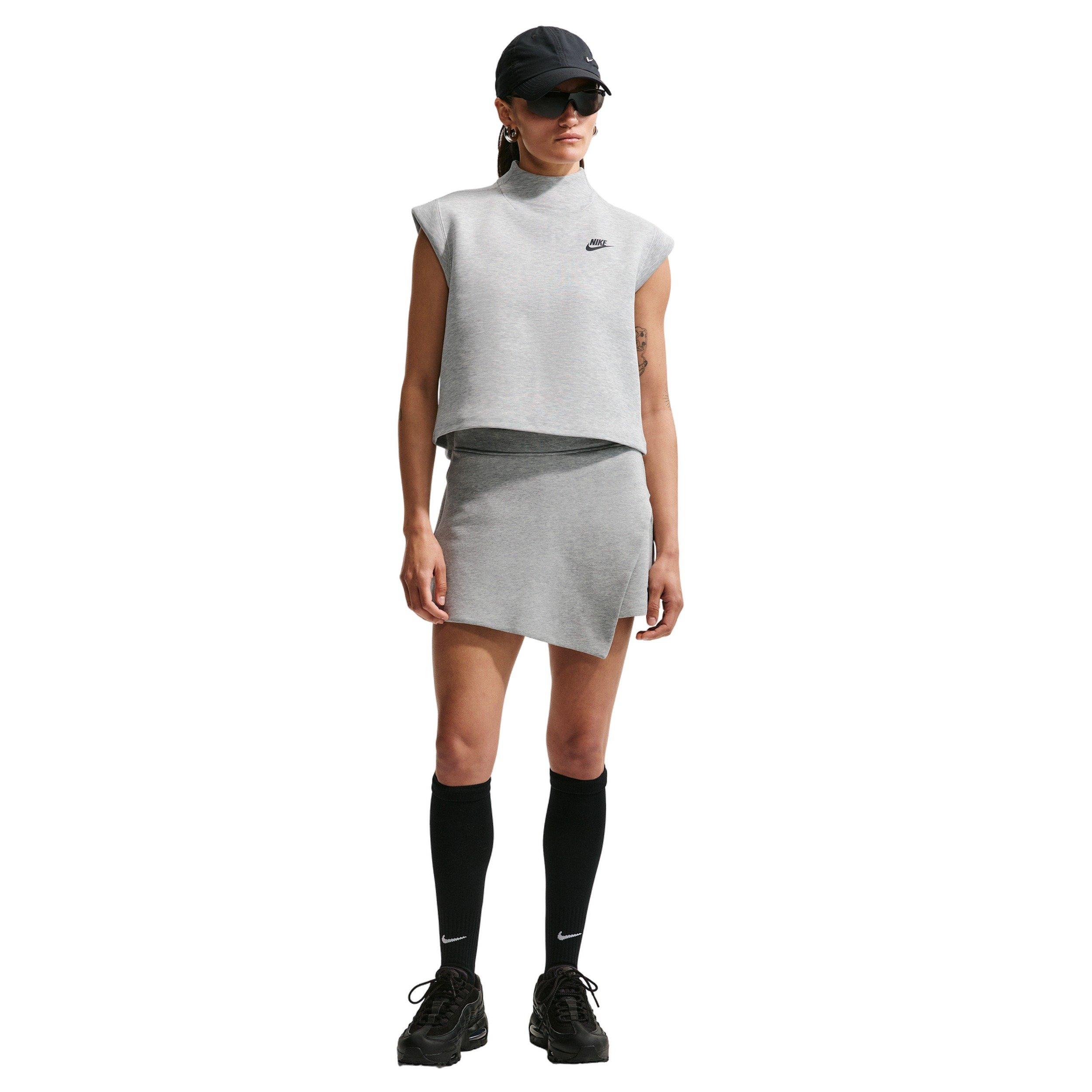 Nike Women's Sportswear Tech Fleece Short-Sleeve Top - GREY/BLACK Thumbnail View 1