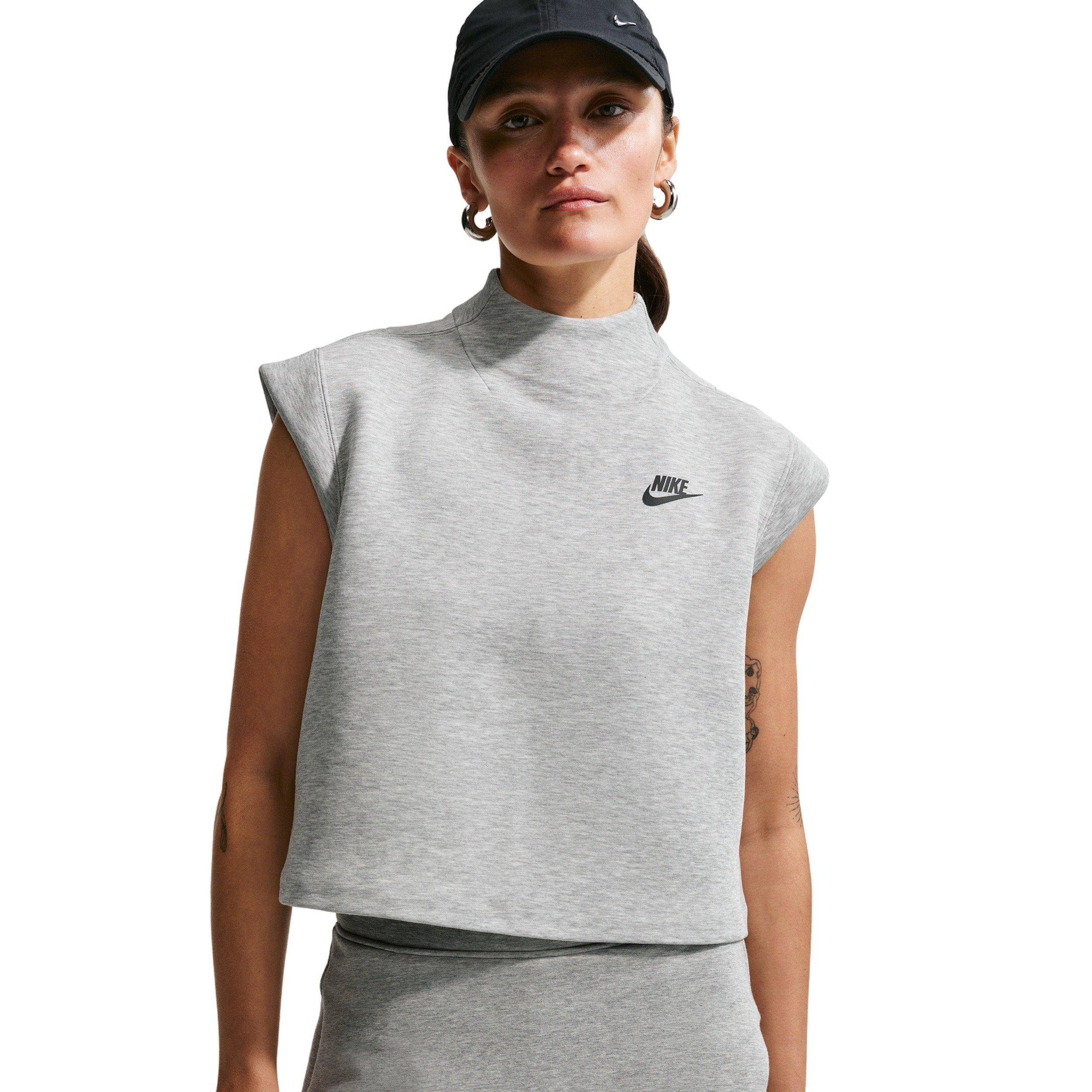 Nike Women's Sportswear Tech Fleece Short-Sleeve Top - GREY/BLACK Thumbnail View 3