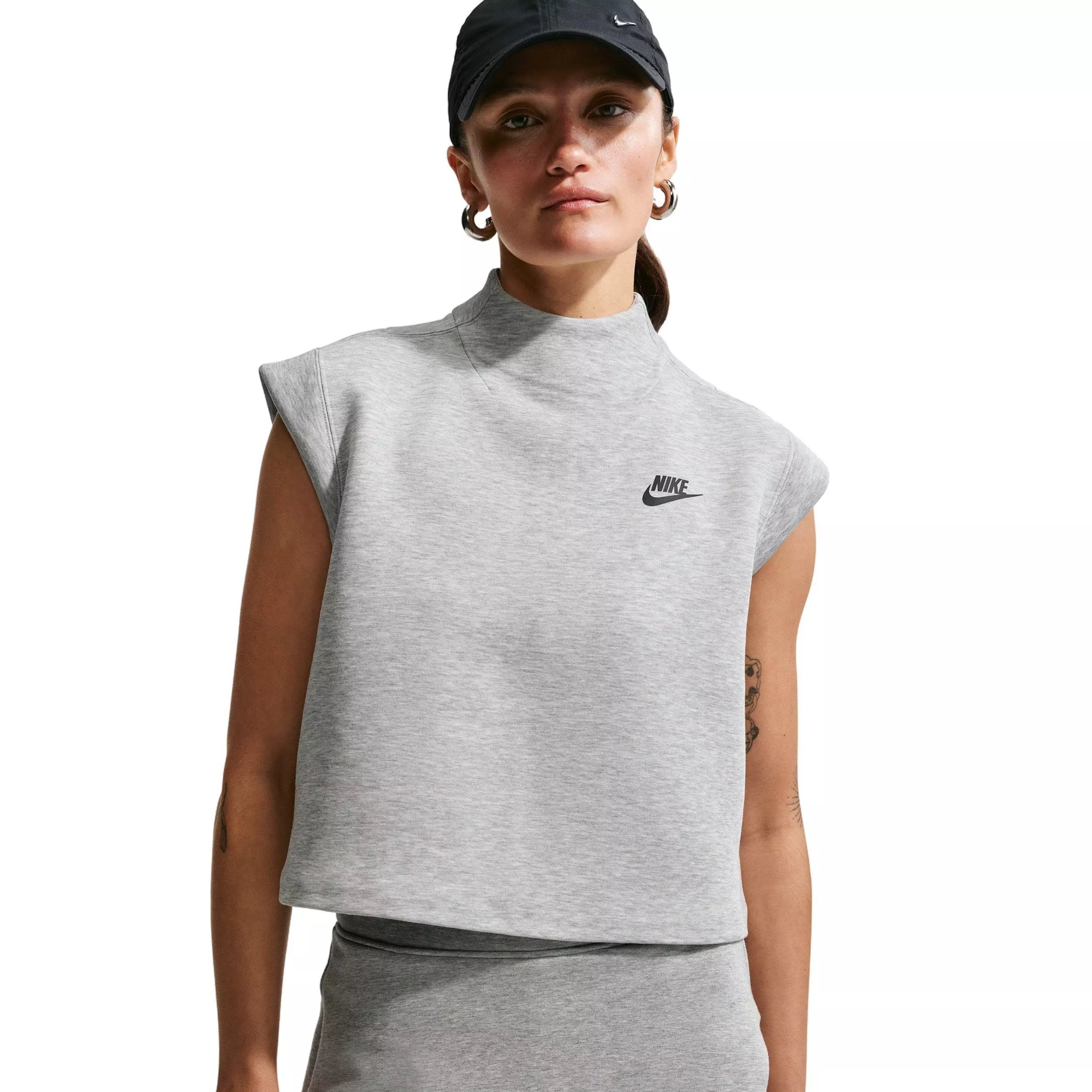 Nike Women's Sportswear Tech Fleece Short-Sleeve Top - GREY/BLACK