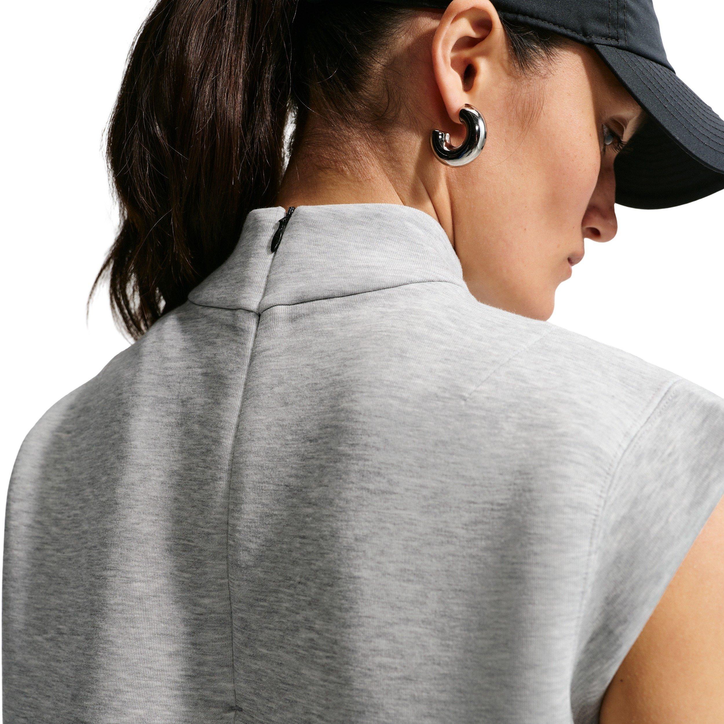 Nike Women's Sportswear Tech Fleece Short-Sleeve Top - GREY/BLACK Thumbnail View 4