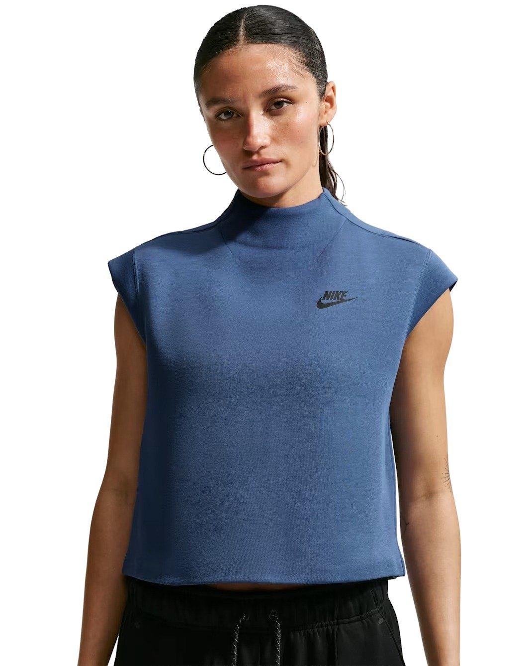 Nike Women's Sportswear Tech Fleece Short-Sleeve Top - NAVY/BLACK Thumbnail View 1