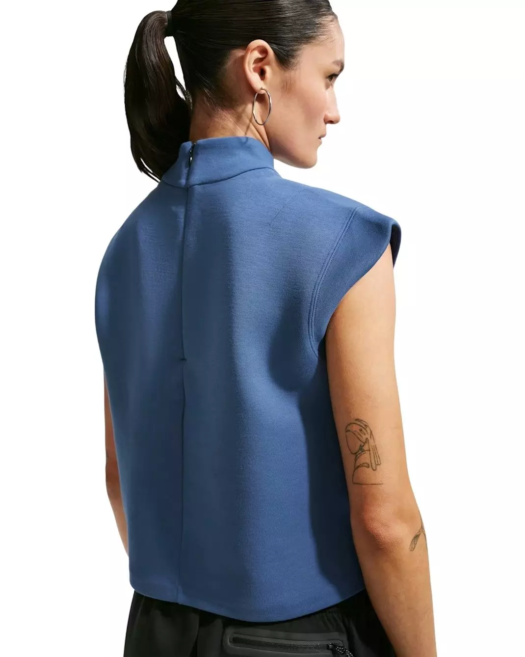 Nike Women's Sportswear Tech Fleece Short-Sleeve Top - NAVY/BLACK