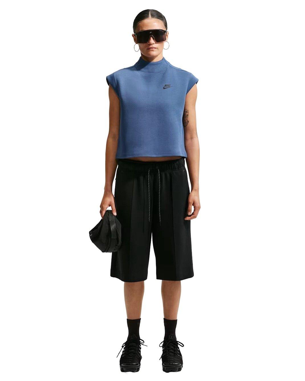 Nike Women's Sportswear Tech Fleece Short-Sleeve Top - NAVY/BLACK Thumbnail View 4