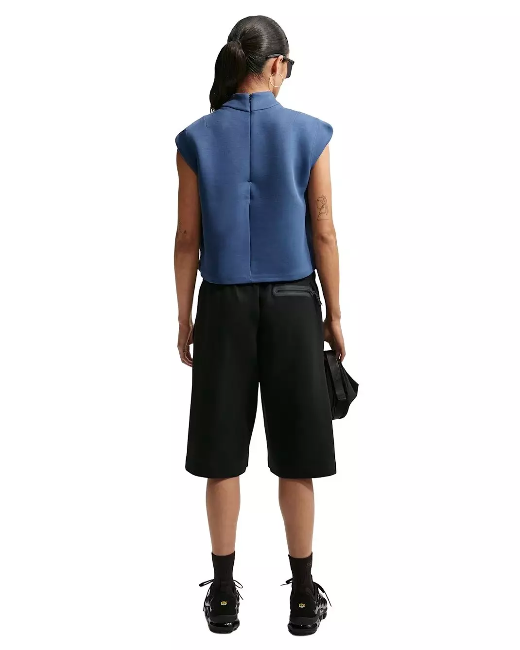 Nike Women's Sportswear Tech Fleece Short-Sleeve Top - NAVY/BLACK