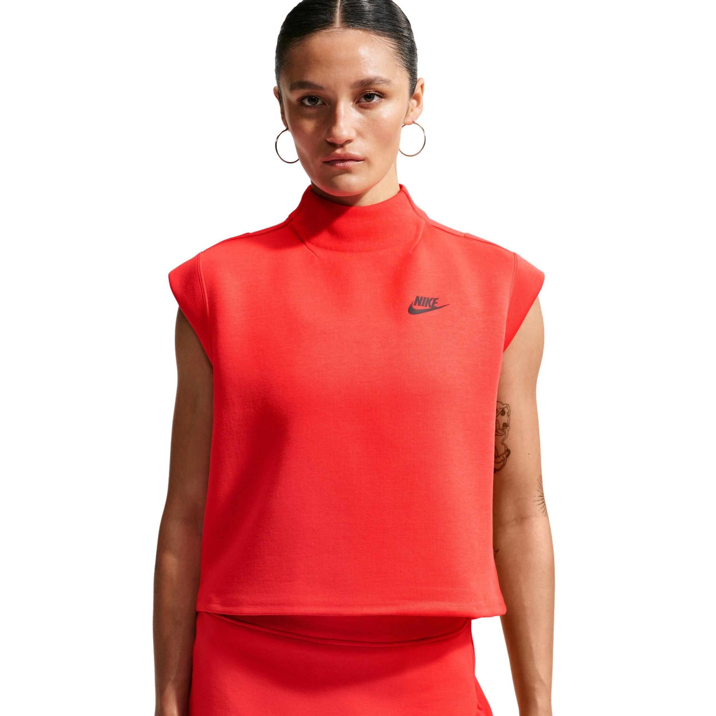 Nike Women's Sportswear Tech Fleece Short-Sleeve Top - RED/BLACK Thumbnail View 3