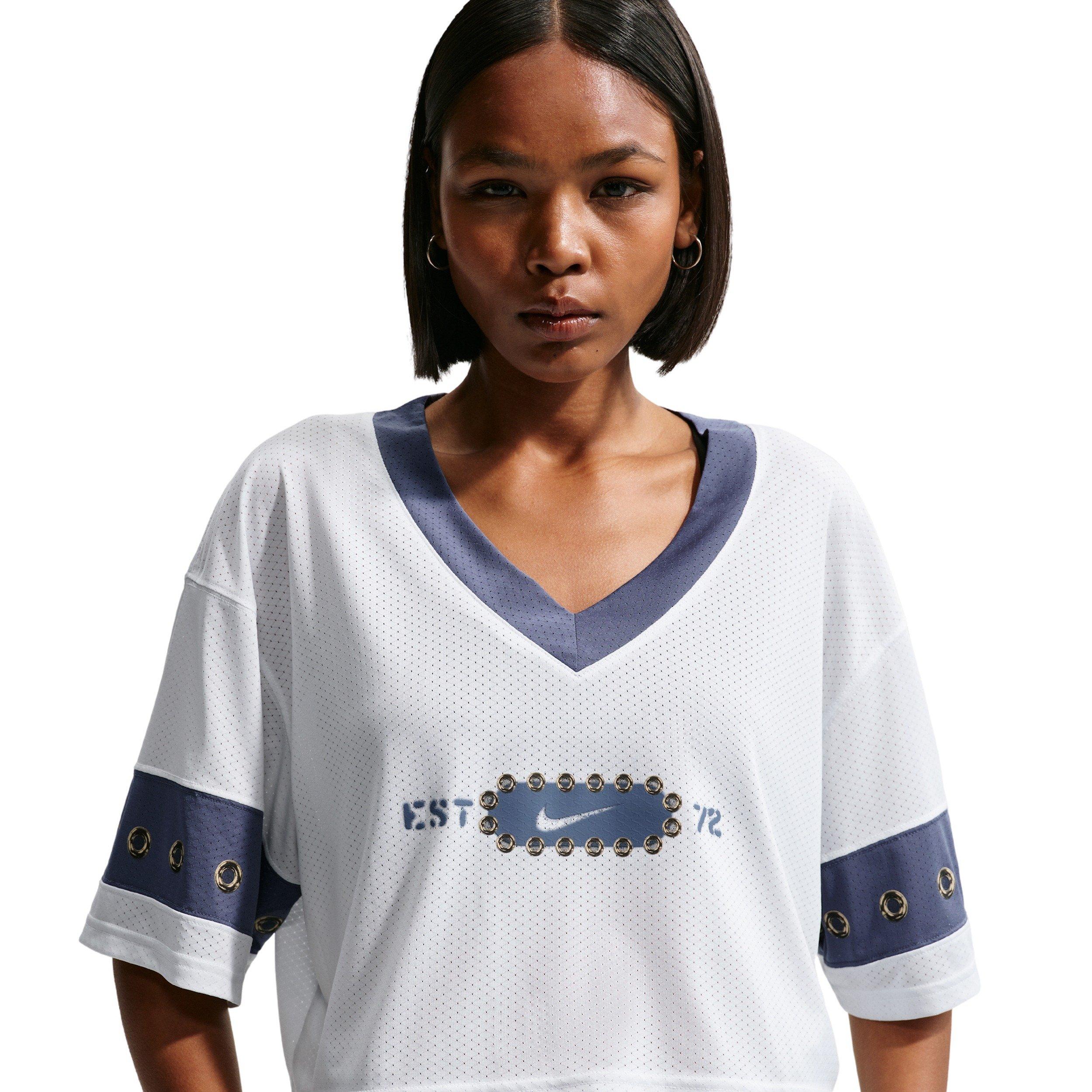 Nike Women's Sportswear Cropped Jersey Top - WHITE/BLUE Thumbnail View 1