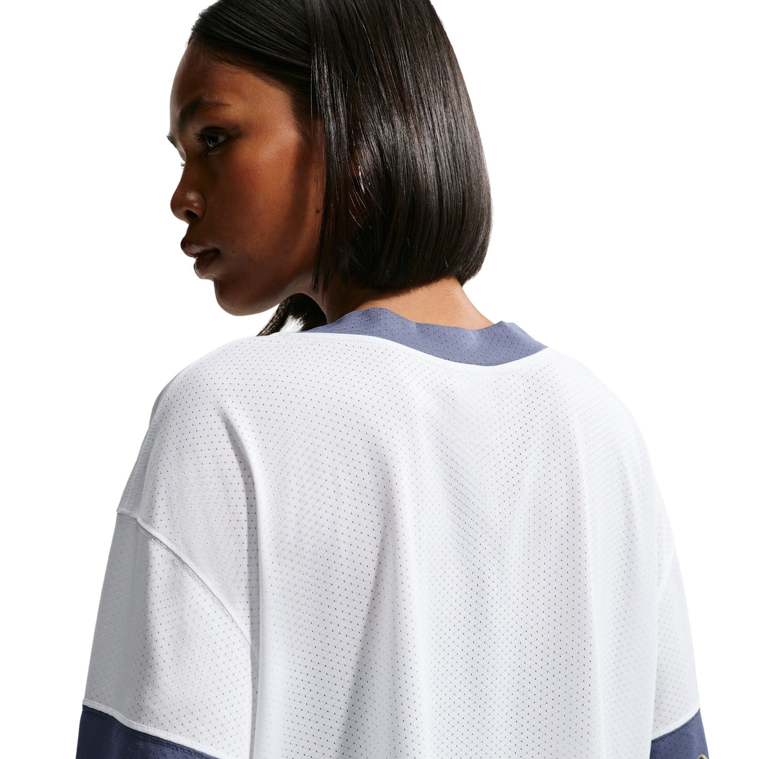 Nike Women's Sportswear Cropped Jersey Top - WHITE/BLUE Thumbnail View 2