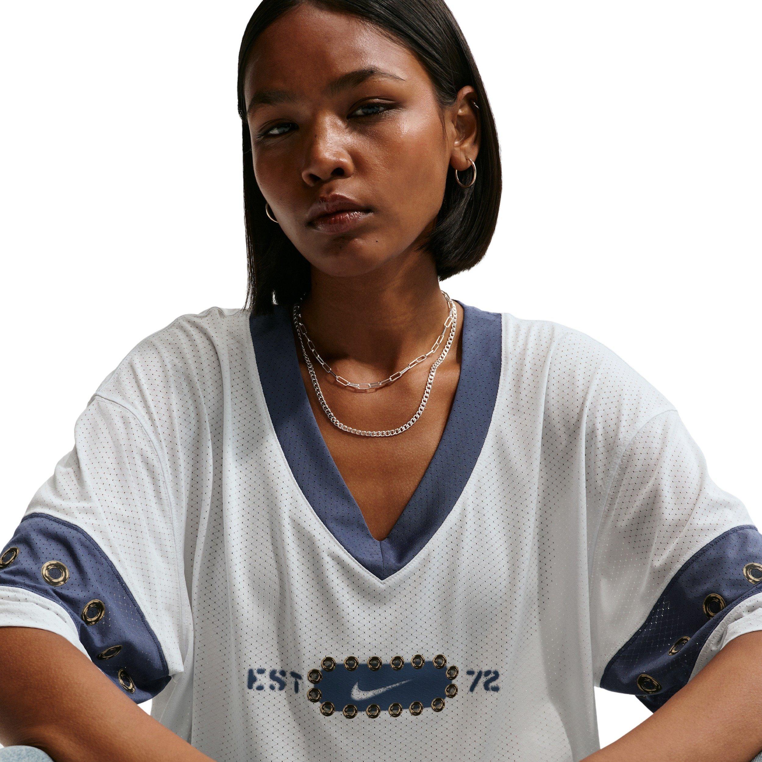 Nike Women's Sportswear Cropped Jersey Top - WHITE/BLUE Thumbnail View 3
