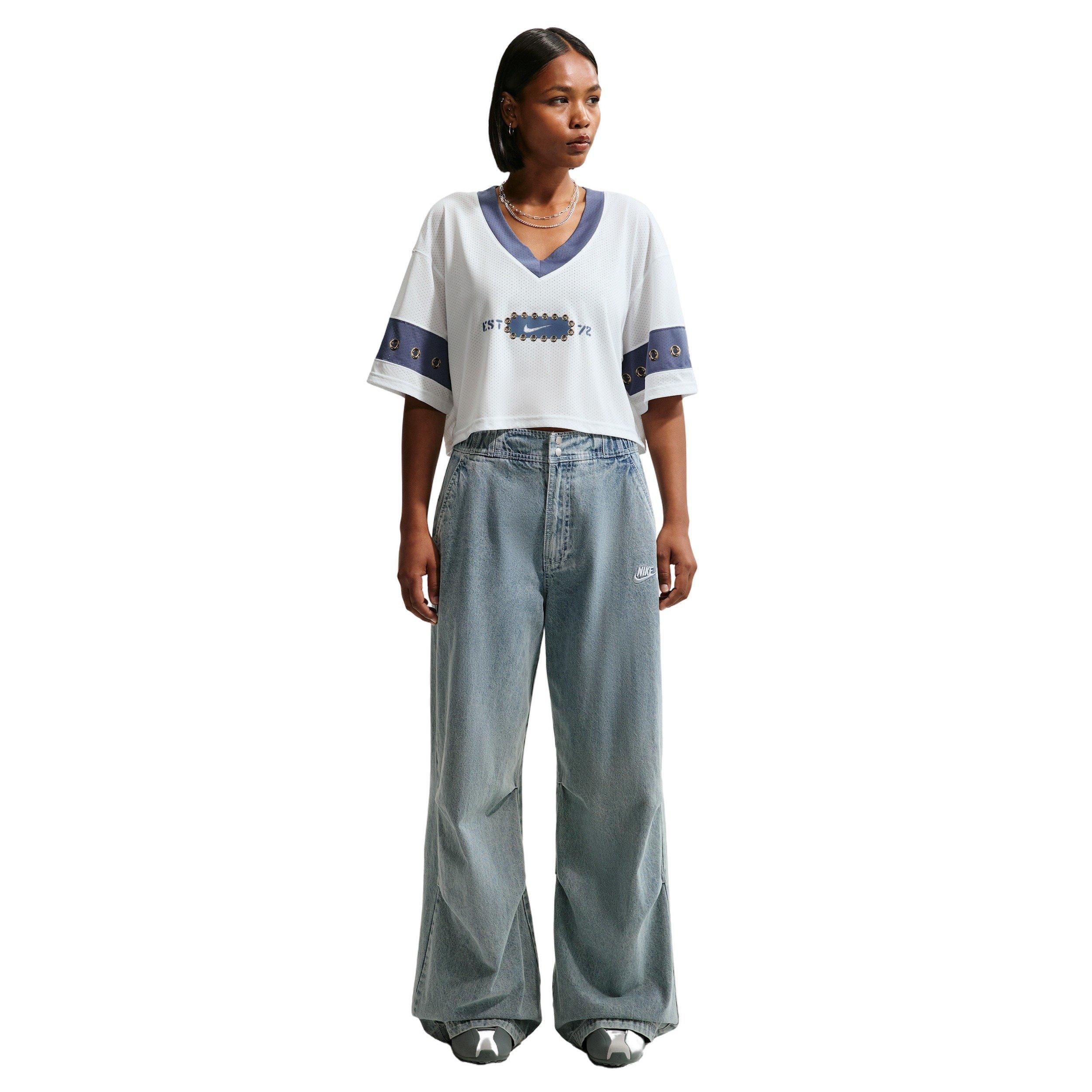 Nike Women's Sportswear Cropped Jersey Top - WHITE/BLUE Thumbnail View 4