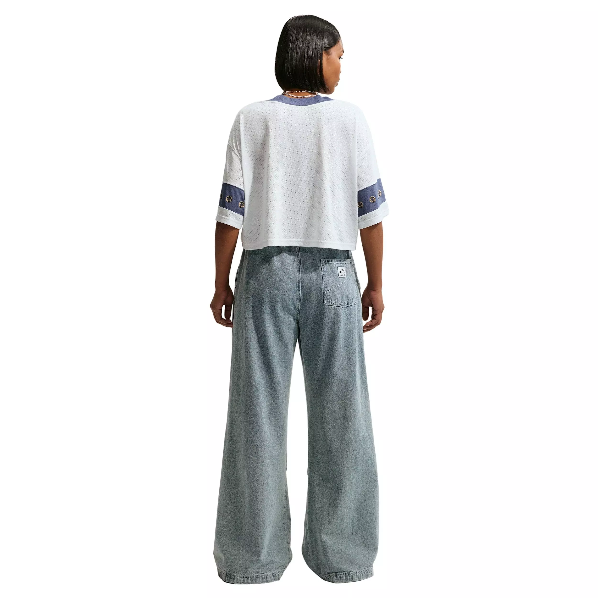 Nike Women's Sportswear Cropped Jersey Top - WHITE/BLUE