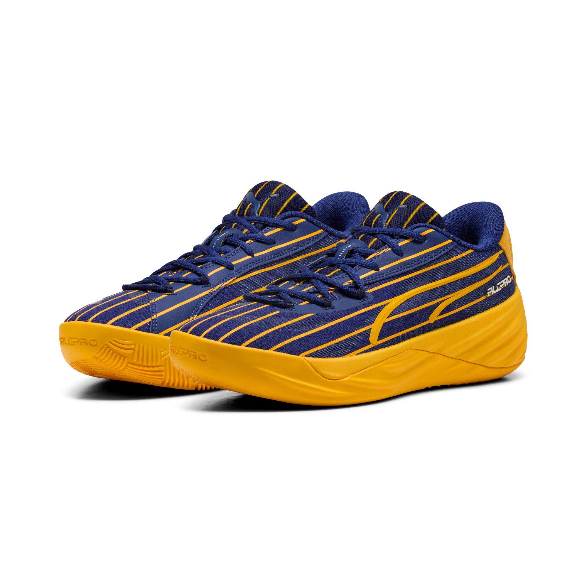 PUMA Tyrese Haliburton All-Pro NITRO Pinstripes "Elektro Blue/Sport Yellow" Men's Basketball Shoe - BLUE/YELLOW Thumbnail View 3