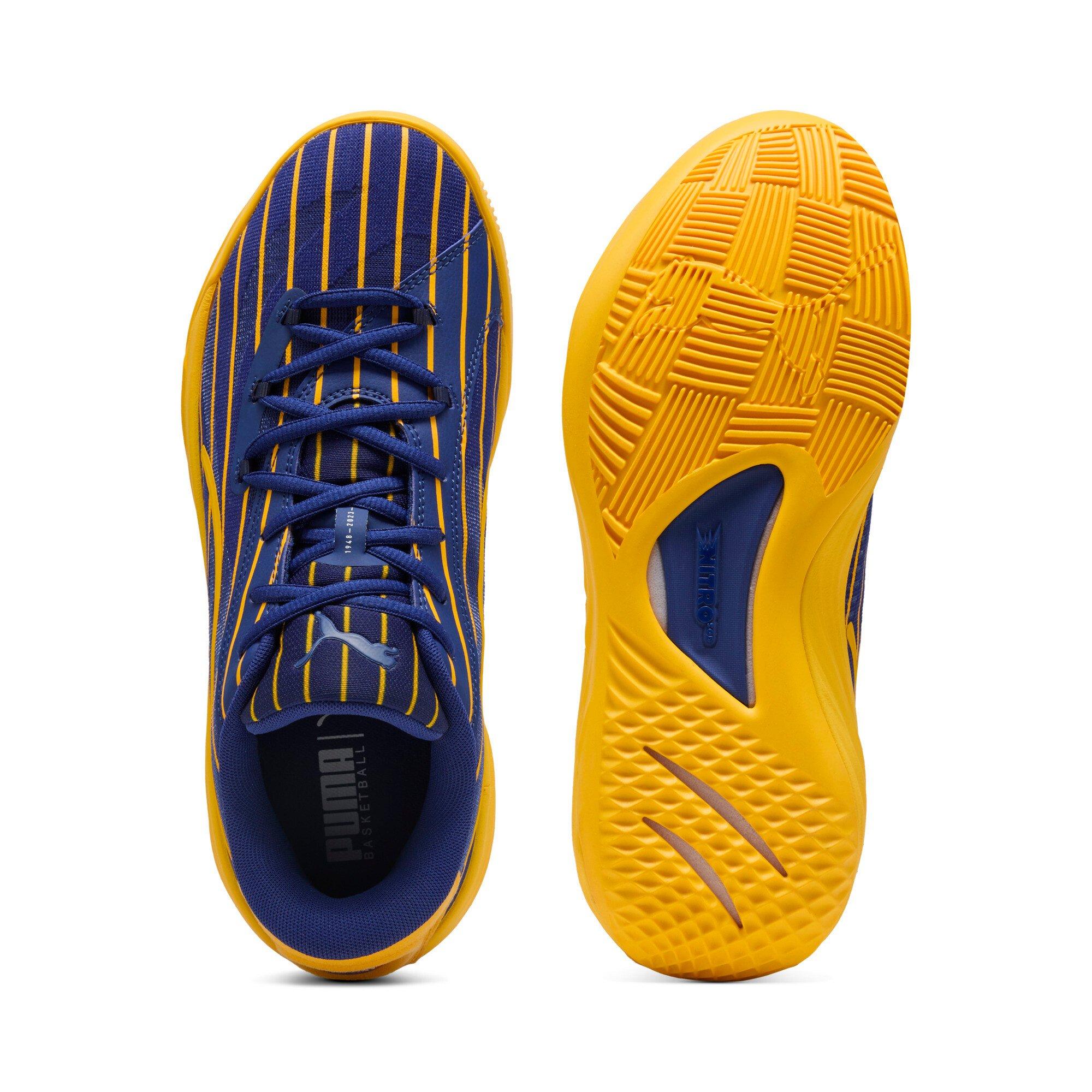 PUMA Tyrese Haliburton All-Pro NITRO Pinstripes "Elektro Blue/Sport Yellow" Men's Basketball Shoe - BLUE/YELLOW Thumbnail View 4