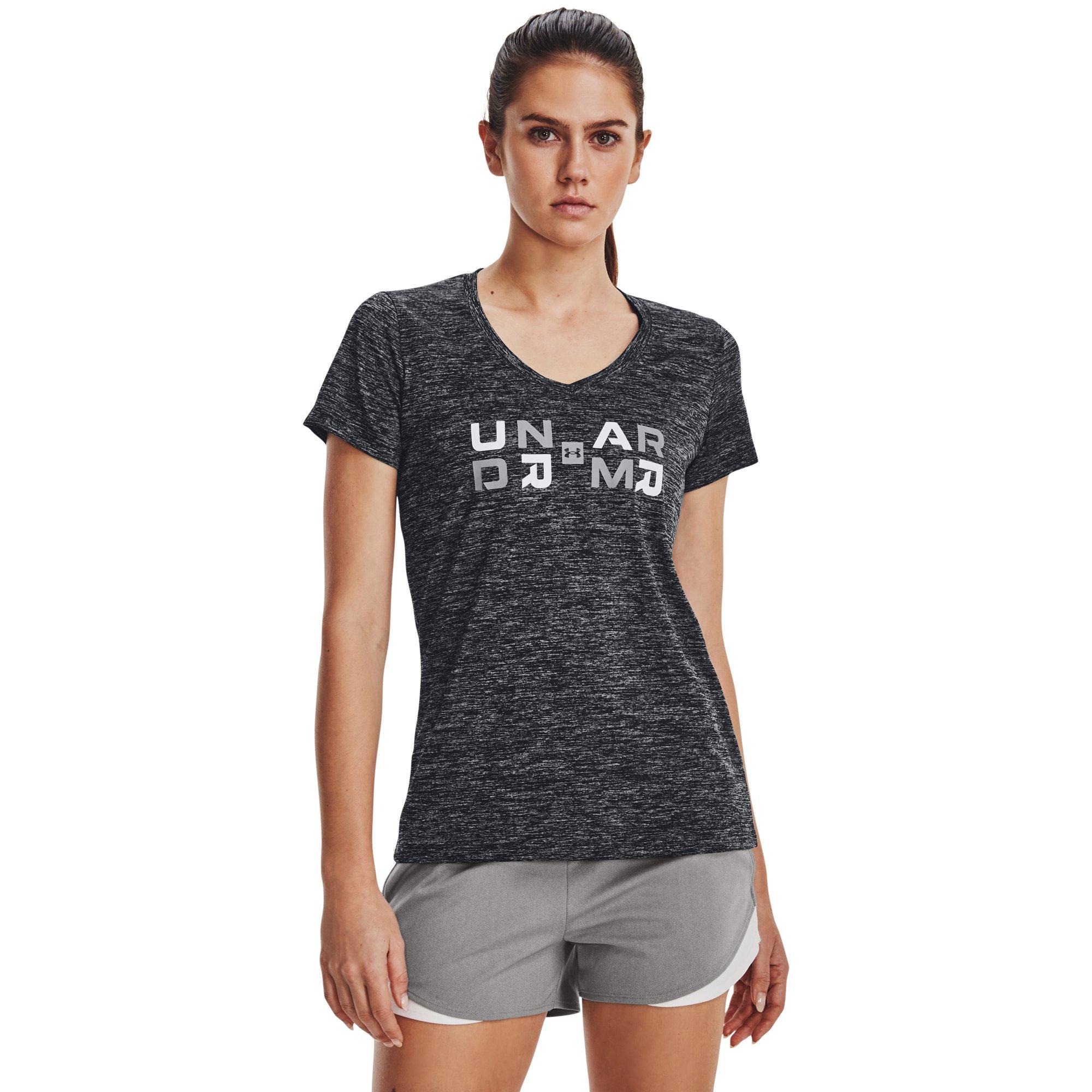 Under Armour Women's Tech Twist Graphic V-Neck Short Sleeve Shirt - BLACK/HEATHER Thumbnail View 1