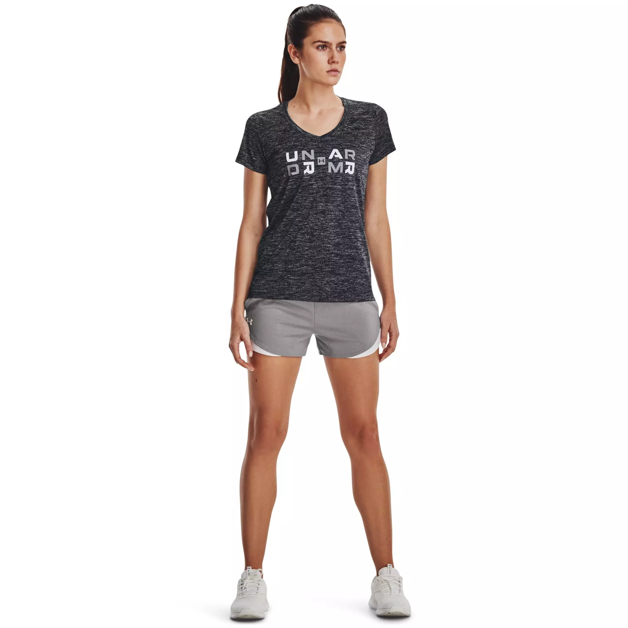Under Armour Women's Tech Twist Graphic V-Neck Short Sleeve Shirt - BLACK/HEATHER