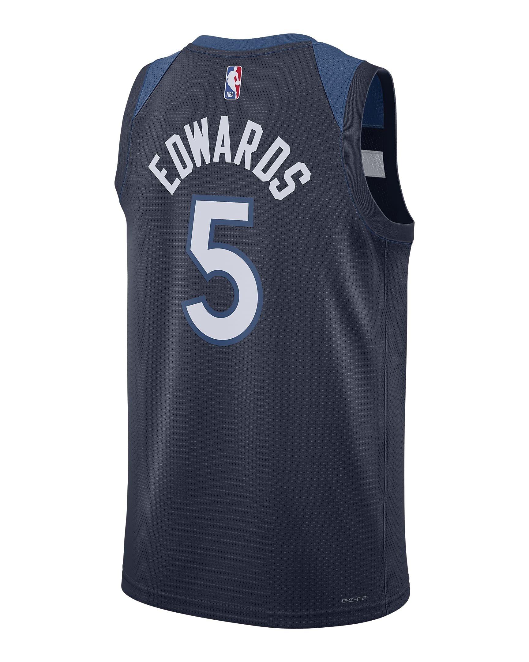 Nike Men's Edwards Minnesota Timberwolves Icon Edition 2022/23 Dri-FIT NBA Swingman Jersey - Navy - NAVY Thumbnail View 2