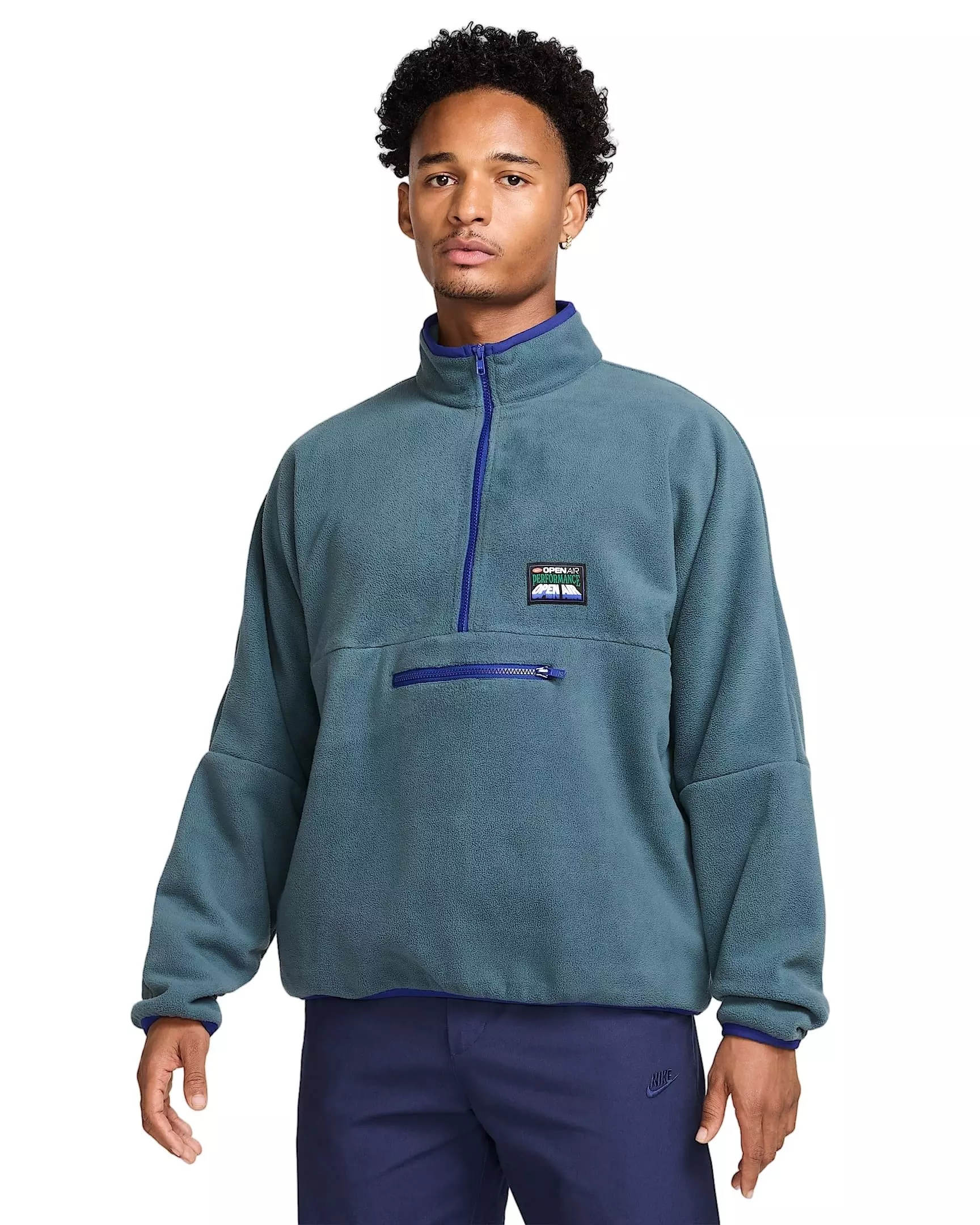 Nike Men's Club 1/2-Zip Pullover Long-Sleeve Top - GREEN/ROYAL