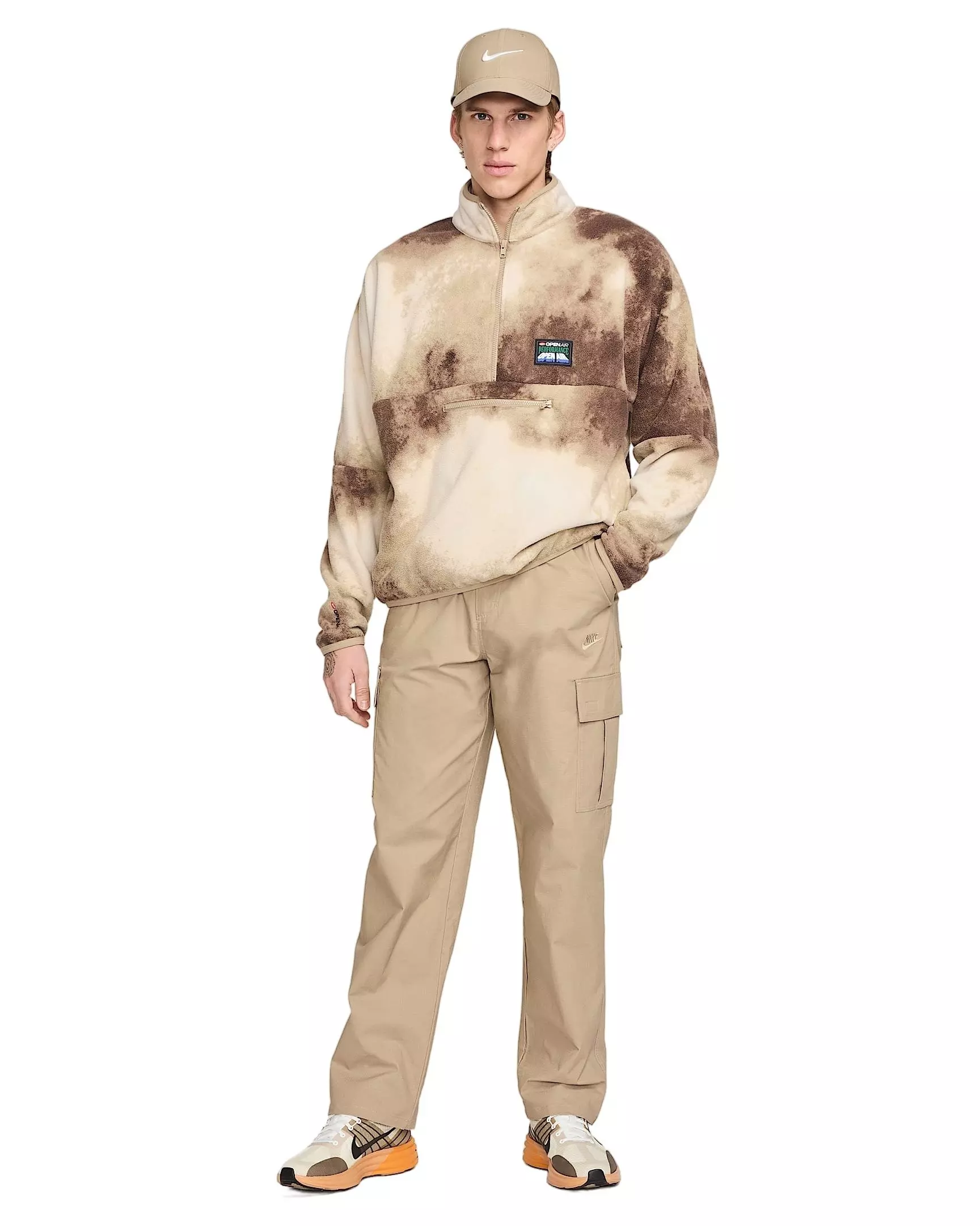 Nike Men's Club 1/2-Zip Pullover Long-Sleeve Top - KHAKI/LT BONE