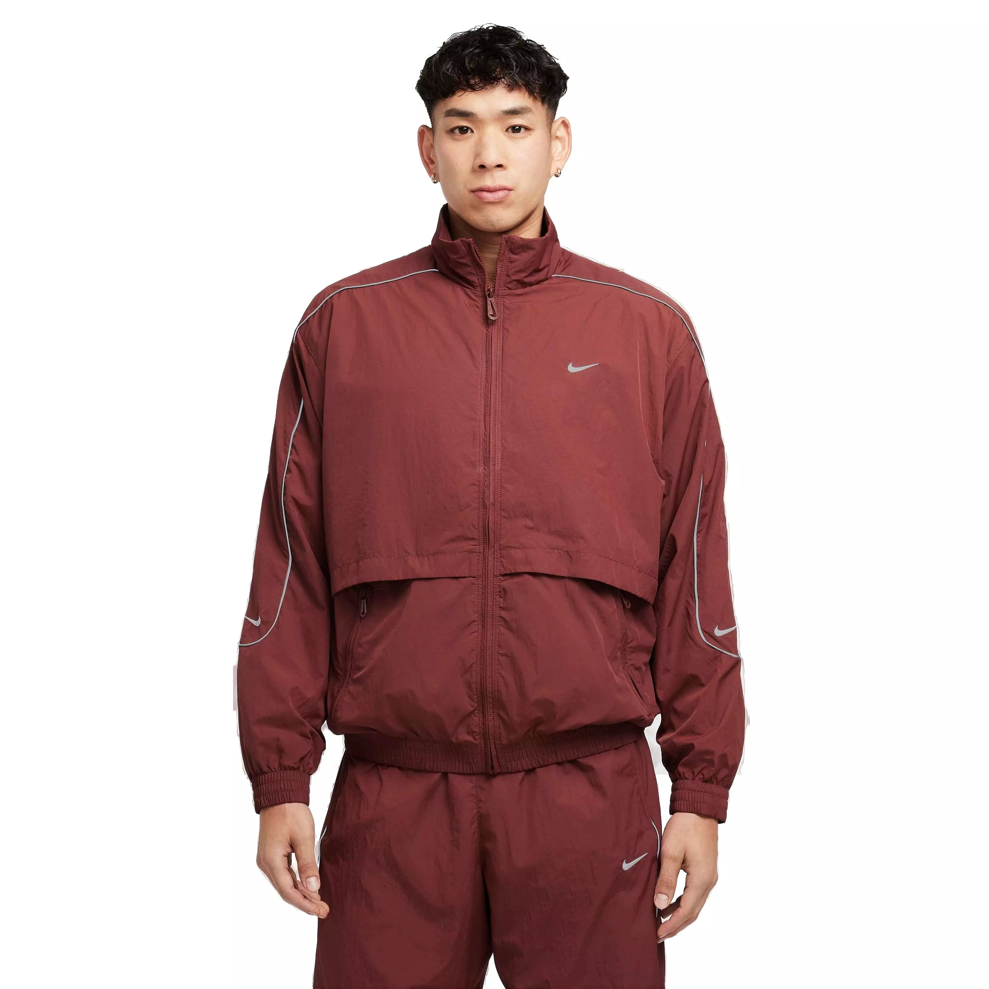 Nike Men's Sportswear Solo Swoosh Woven Track Jacket - Dark Red - DK RED