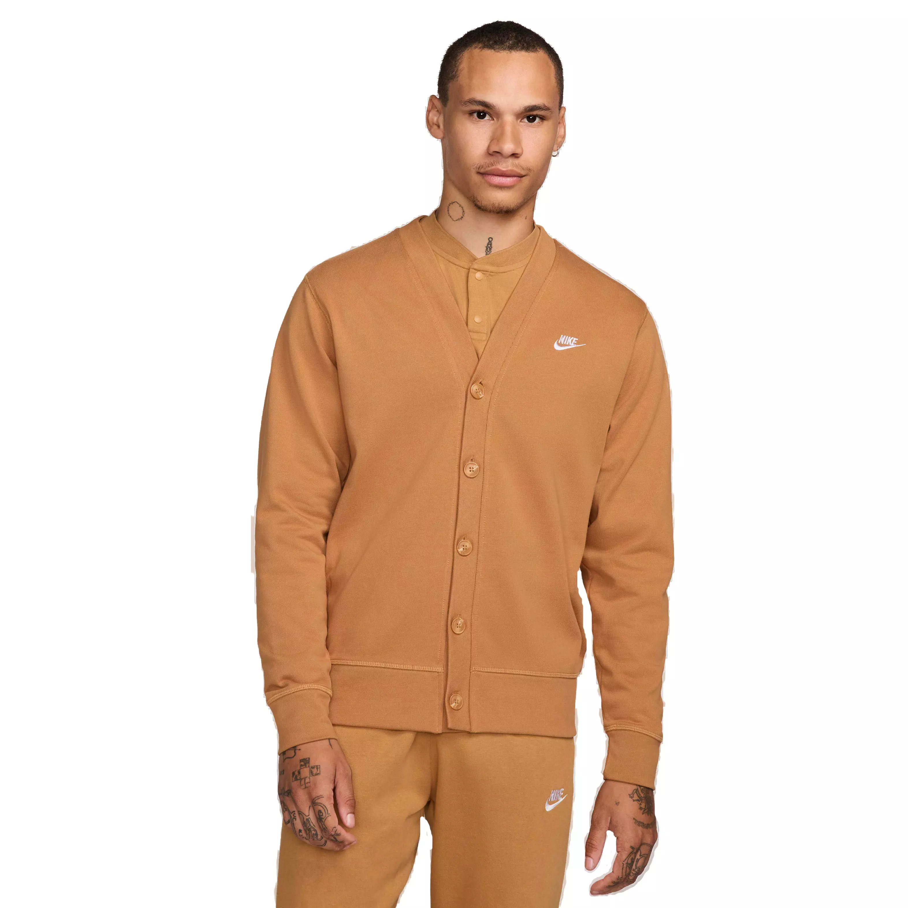 Nike Men's Club Knit Fairway Cardigan - Tan - TAN