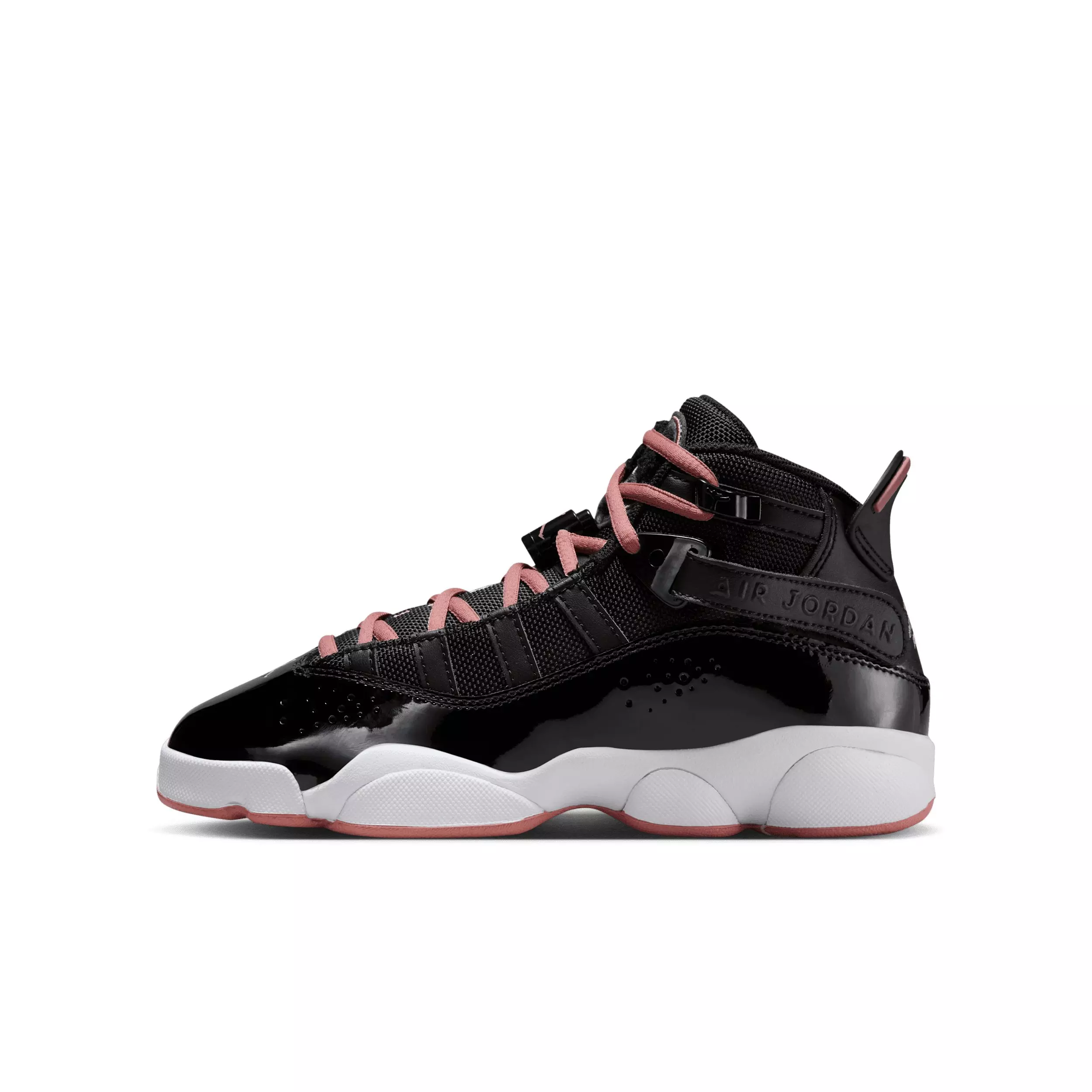 Jordan 6 Rings "Black/White/Anthracite/Rust Pink" Grade School Girls' Shoe - BLACK/WHITE/ANTHRACITE/PINK