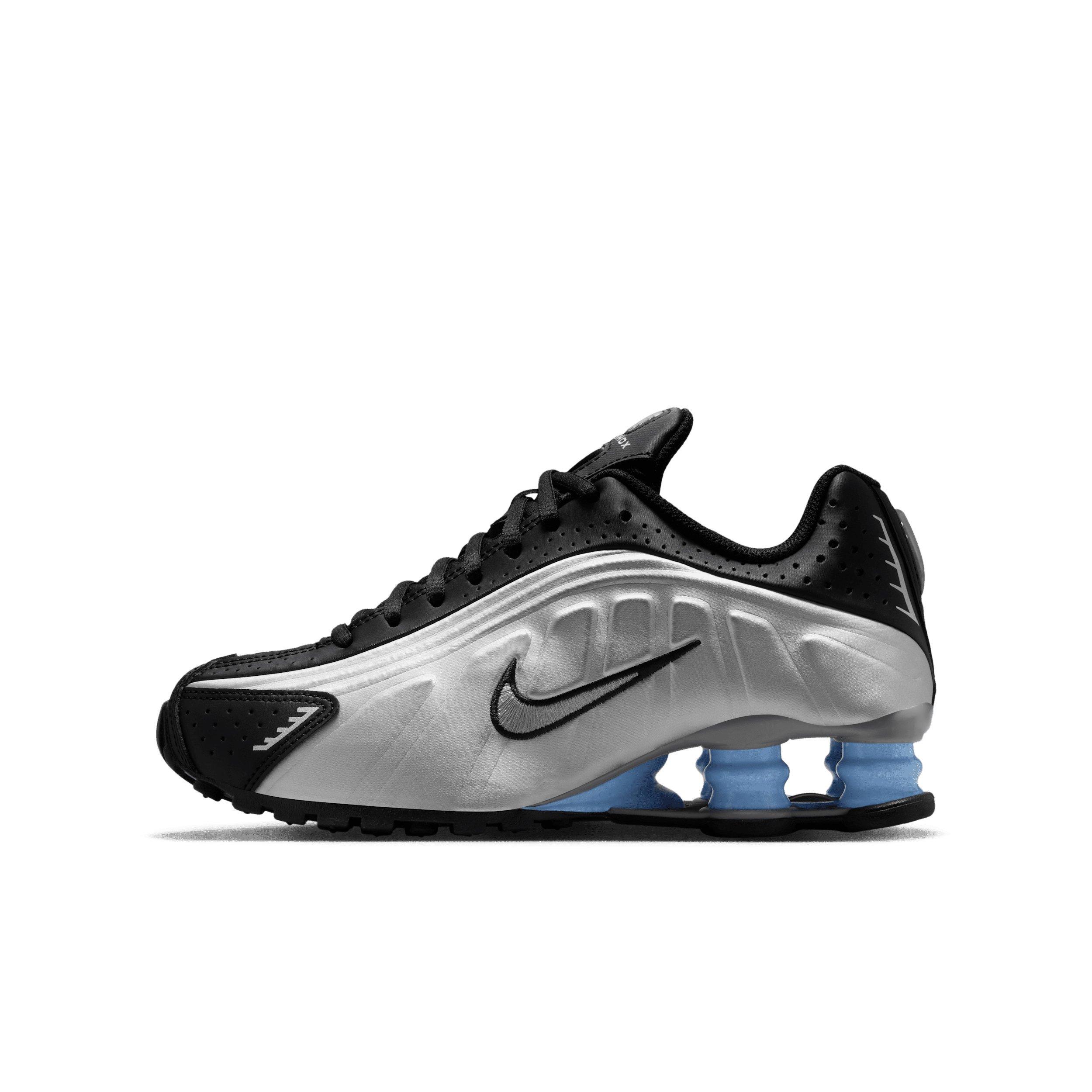 Nike Shox R4 Grade School Boys' "Metallic Silver/Black/Psychic Blue/Metallic Silver" Shoe