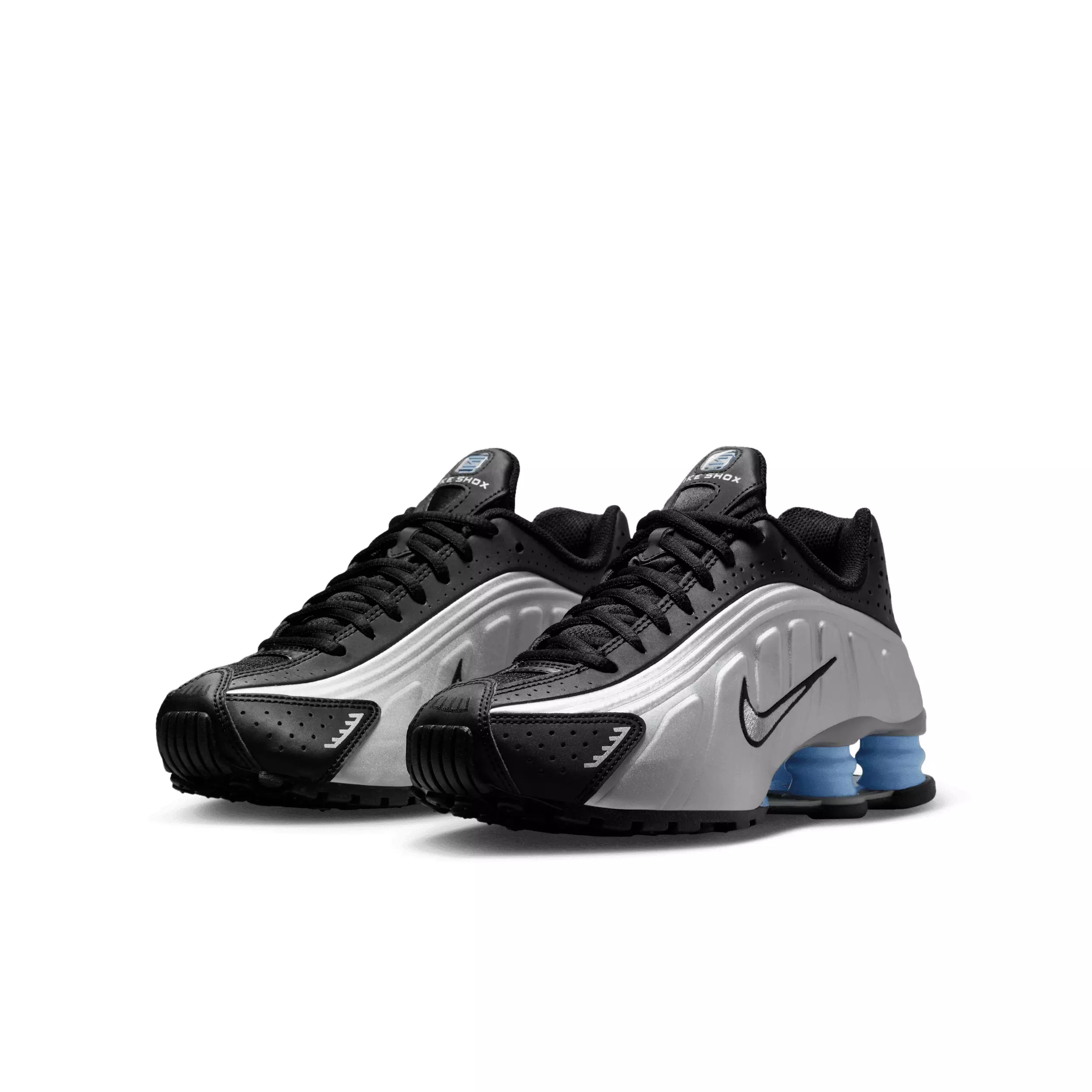 Nike Shox R4 "Metallic Silver/Black/Psychic Blue/Metallic Silver" Grade School Boys' Shoe - SILVER/BLACK/BLUE/SILVER