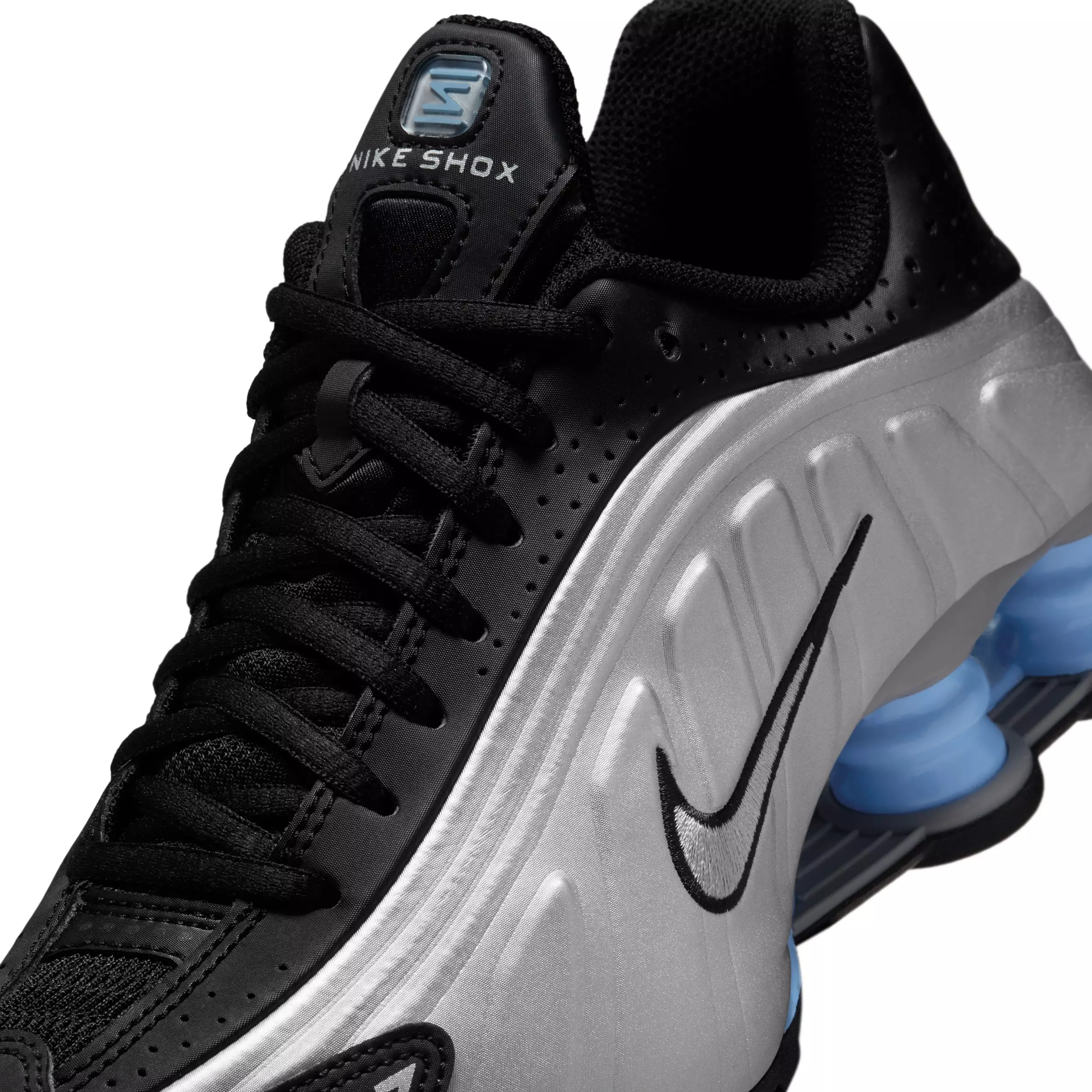 Nike Shox R4 "Metallic Silver/Black/Psychic Blue/Metallic Silver" Grade School Boys' Shoe - SILVER/BLACK/BLUE/SILVER