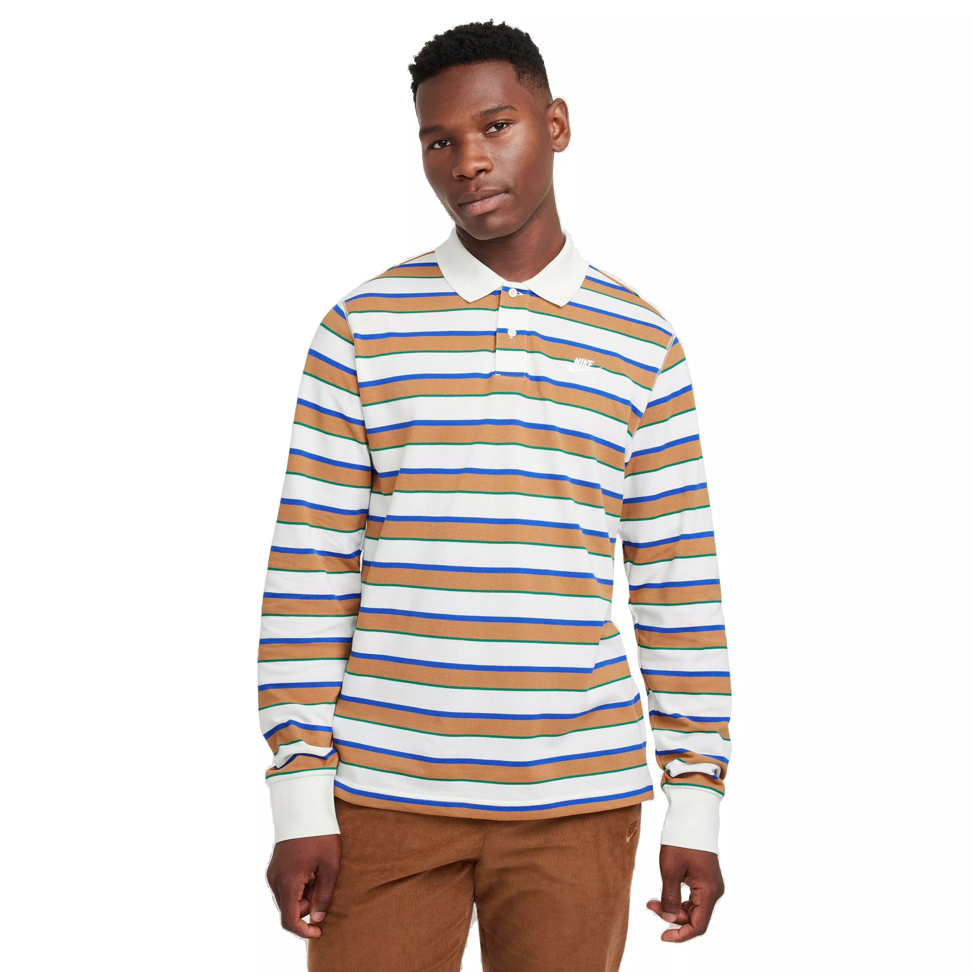 Nike Men's Club Long Sleeve Striped Polo - SAIL/BROWN