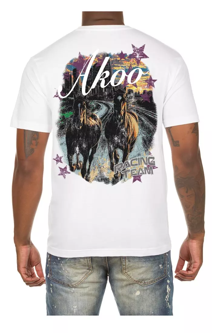 AKOO Men's Chariots Short Sleeve Graphic Tee - WHITE