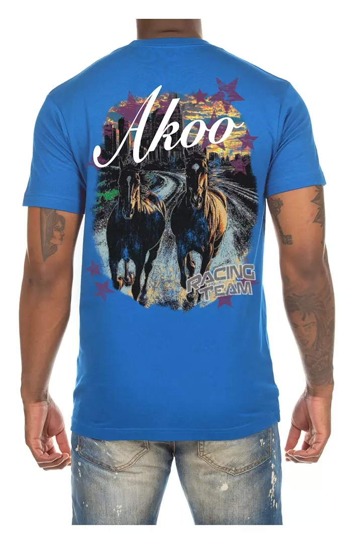 AKOO Men's Chariots Short Sleeve Graphic Tee - BLUE