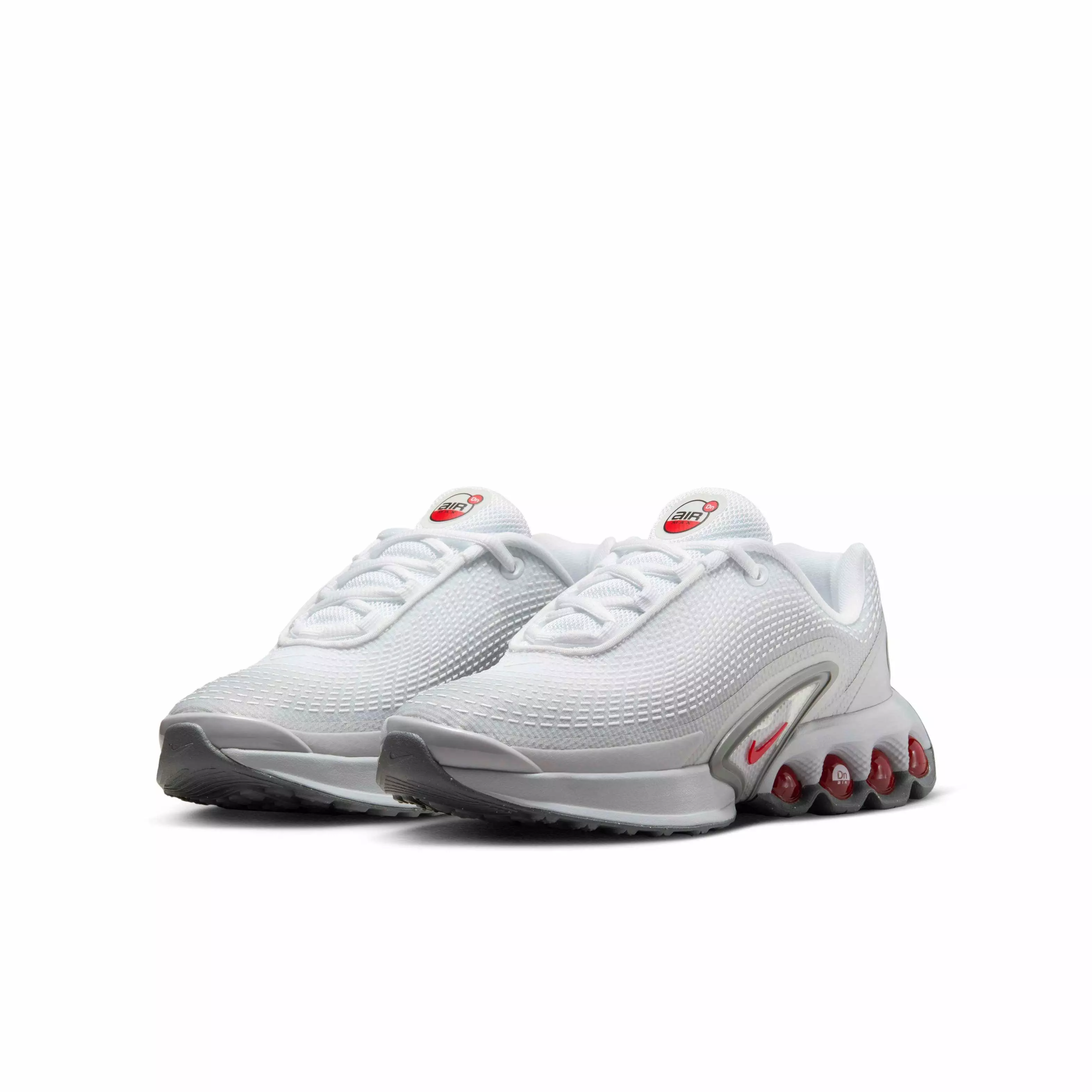 Nike Air Max Dn "Light Smoke Grey/White/Smoke Grey/University Red" Grade School Boys' Shoe - LT GREY/WHITE/GREY/RED