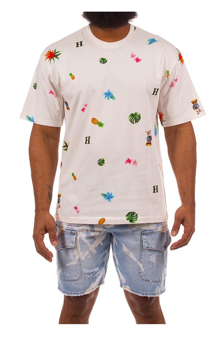 Hustle Gang Men's Pineapple Leaves Short Sleeve T-Shirt - White - WHITE Thumbnail View 1