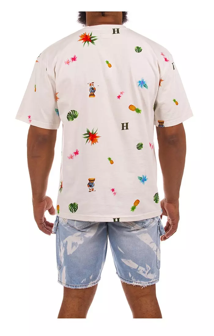 Hustle Gang Men's Pineapple Leaves Short Sleeve T-Shirt - White - WHITE