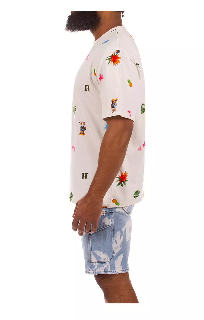 Hustle Gang Men's Pineapple Leaves Short Sleeve T-Shirt - White - WHITE