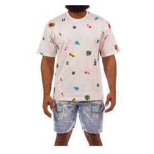 Hustle Gang Men's Pineapple Leaves Short Sleeve T-Shirt - White