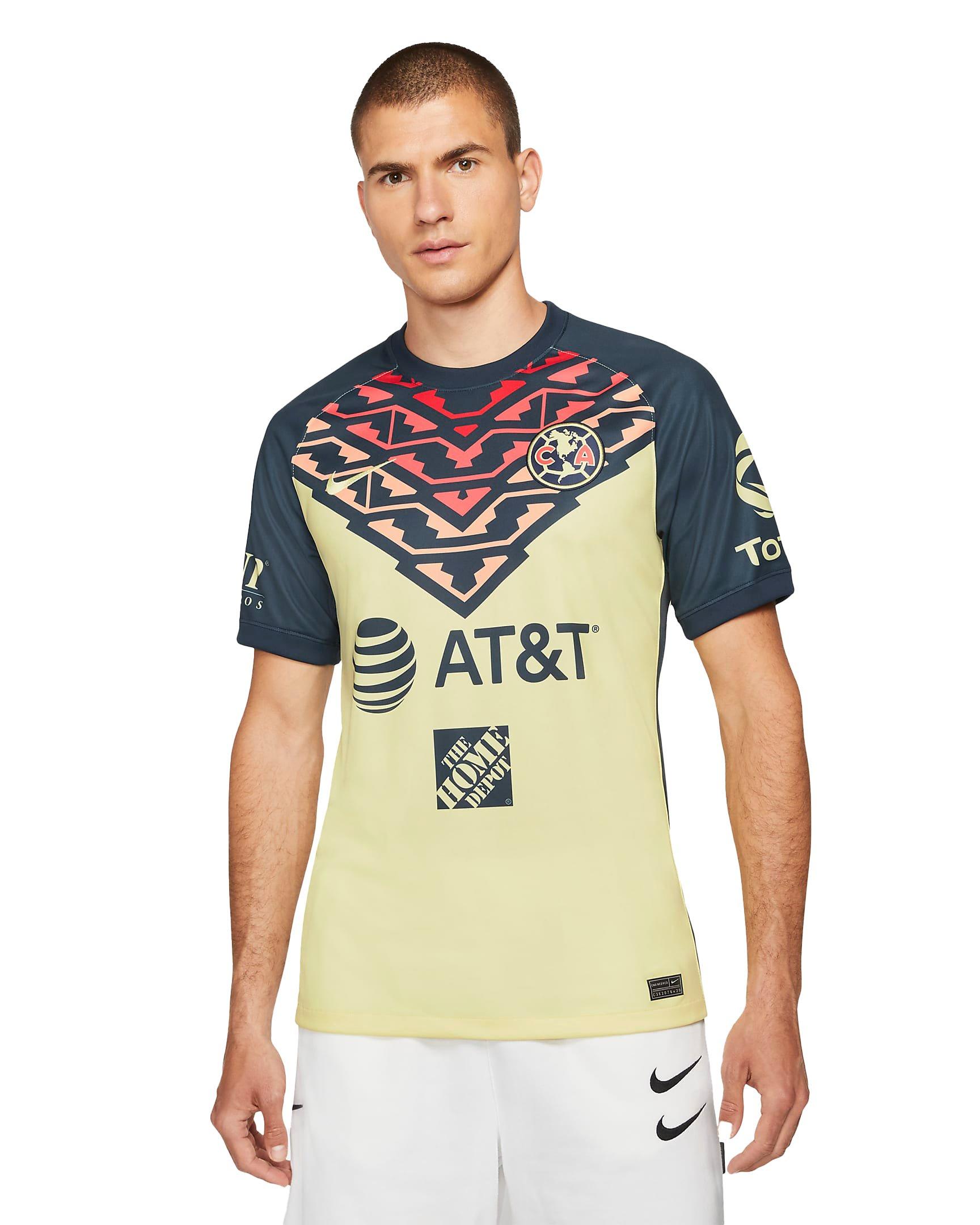 Nike Men's Club America 2021/22 Stadium Home Soccer Jersey - YELLOW Thumbnail View 1