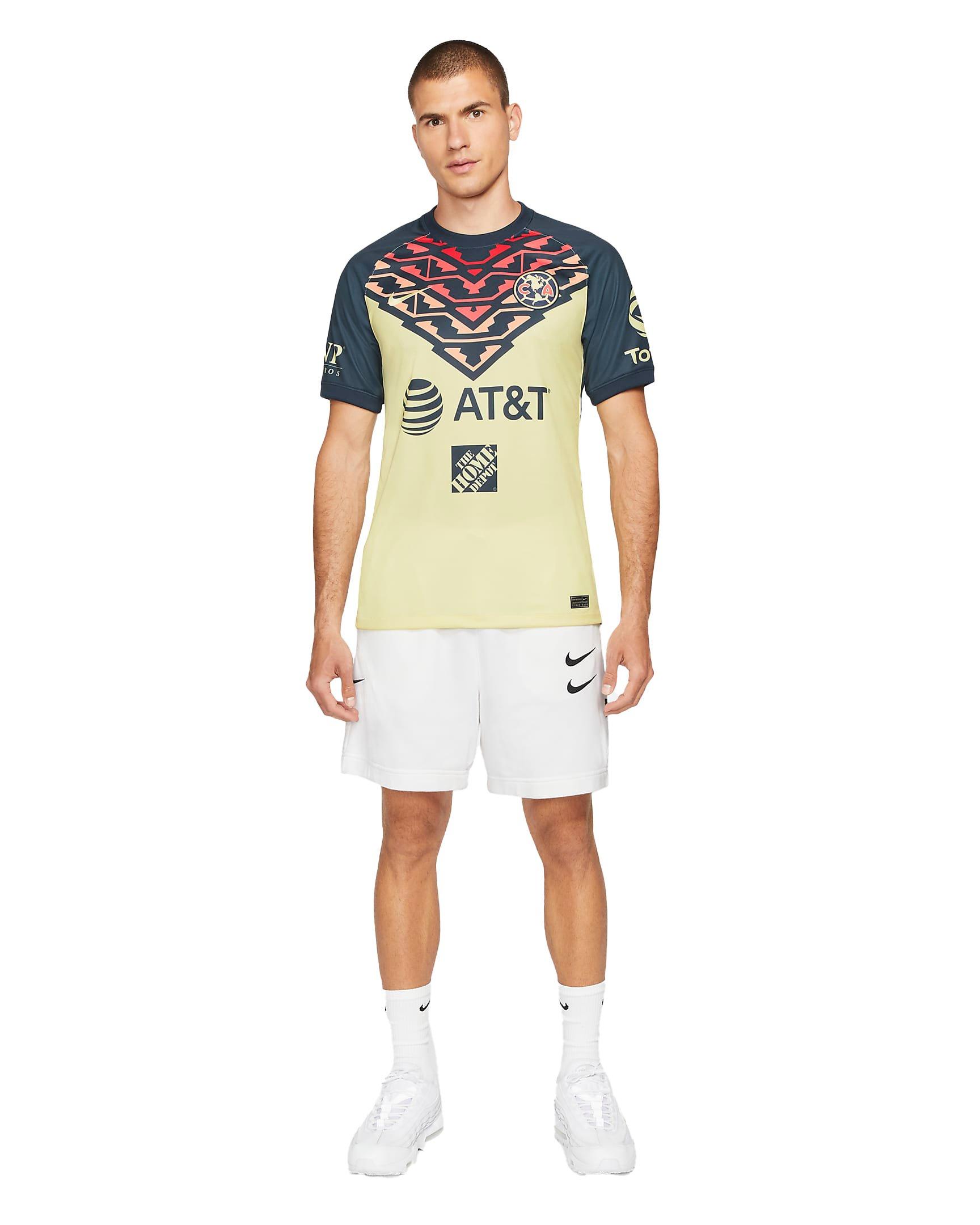 Nike Men's Club America 2021/22 Stadium Home Soccer Jersey - YELLOW Thumbnail View 7
