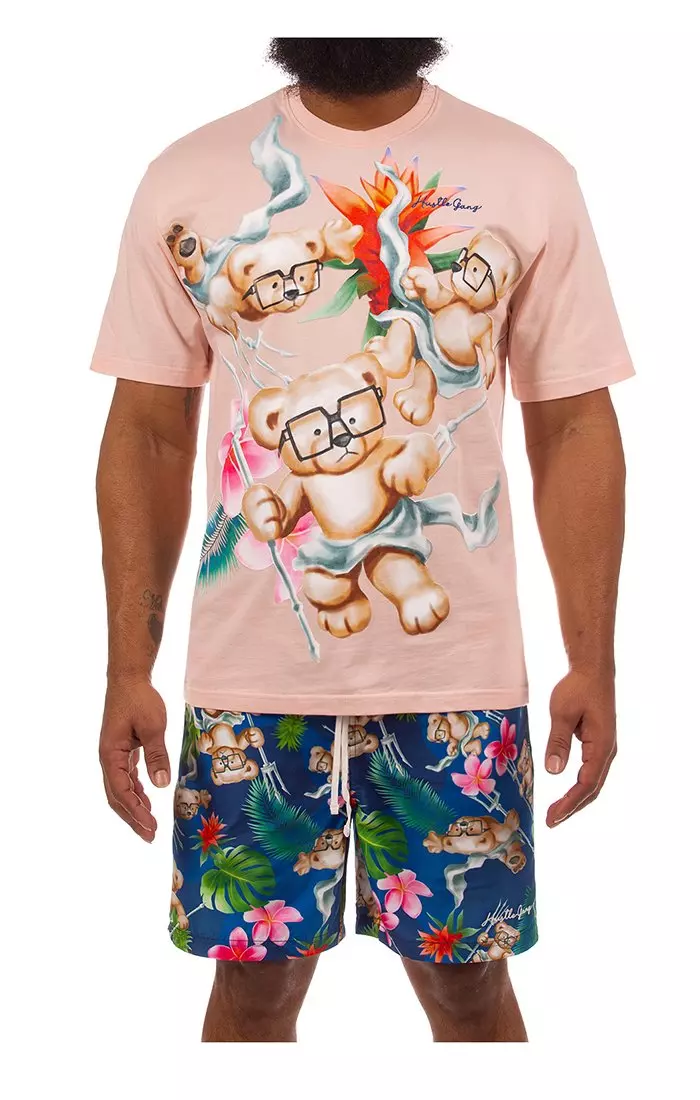 Hustle Gang Men's Trident Bear Short Sleeve T-Shirt - LT PINK