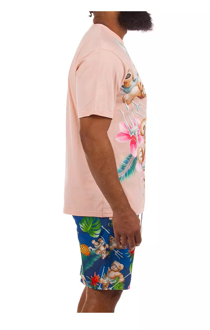 Hustle Gang Men's Trident Bear Short Sleeve T-Shirt - LT PINK