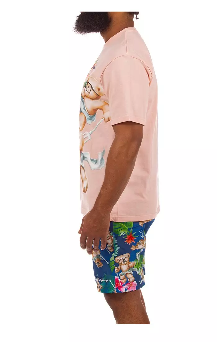 Hustle Gang Men's Trident Bear Short Sleeve T-Shirt - LT PINK