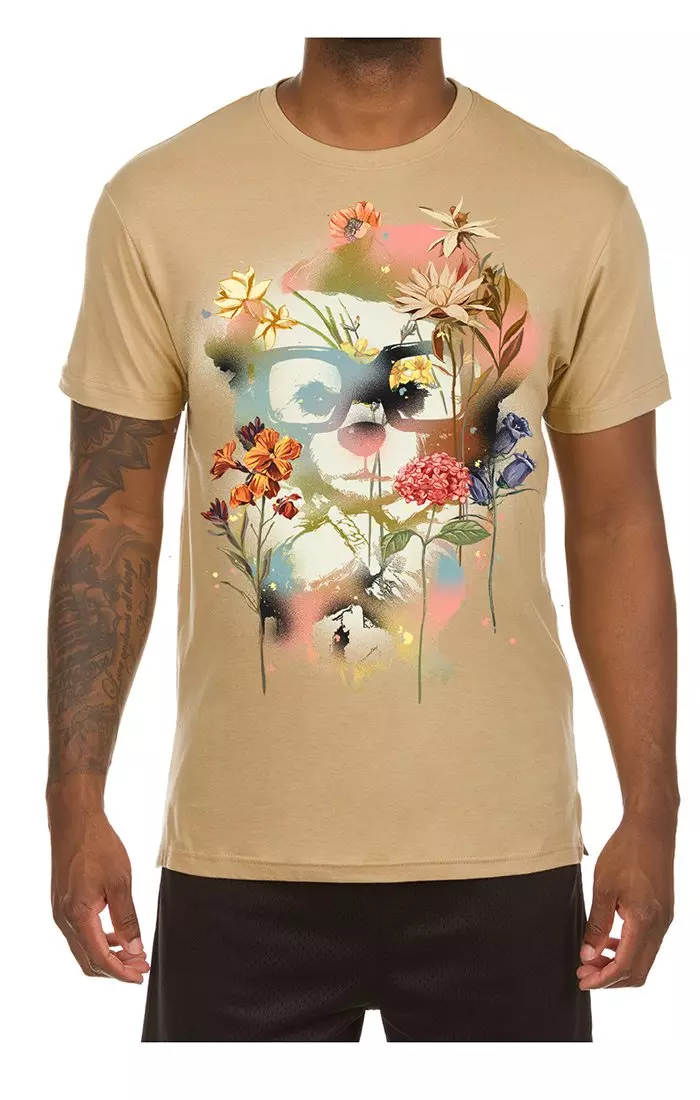 Hustle Gang Men's Spray Bouquet Short Sleeve T-Shirt - SAND