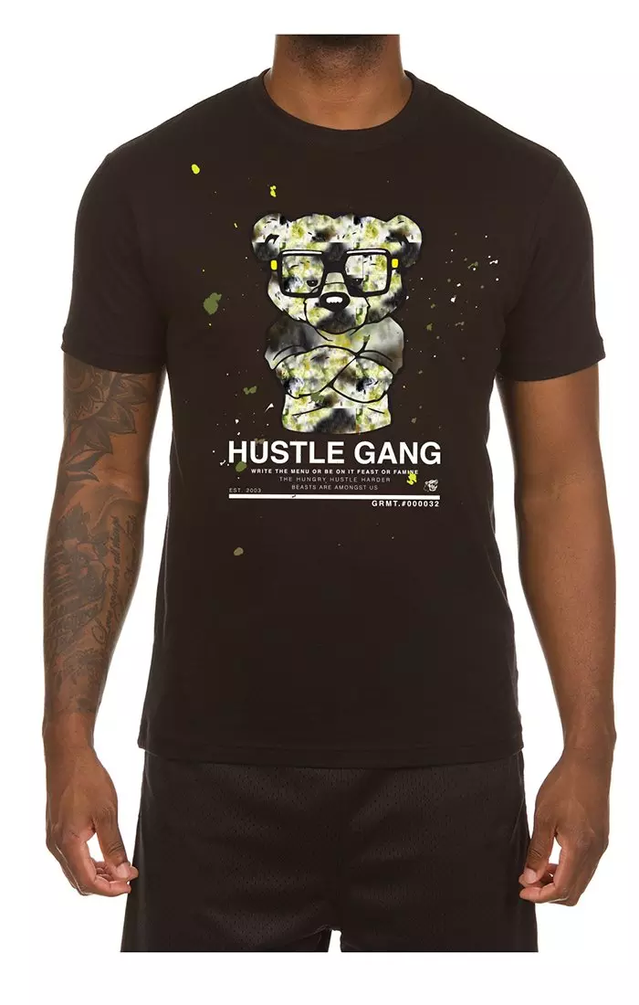 Hustle Gang Men's Abstract Art Short Sleeve T-Shirt - BLACK