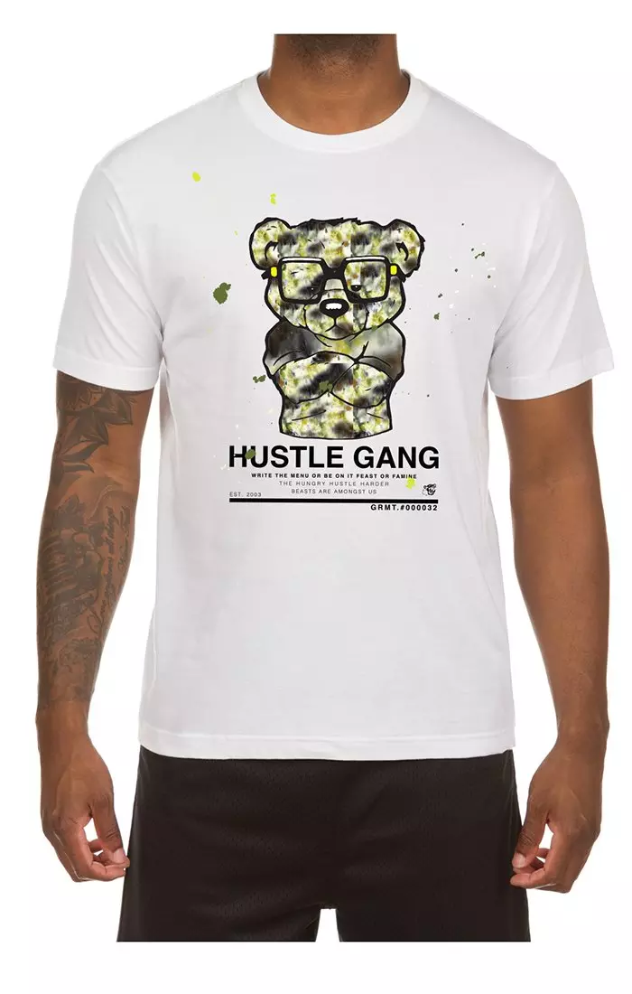Hustle Gang Men's Abstract Art Short Sleeve T-Shirt - WHITE
