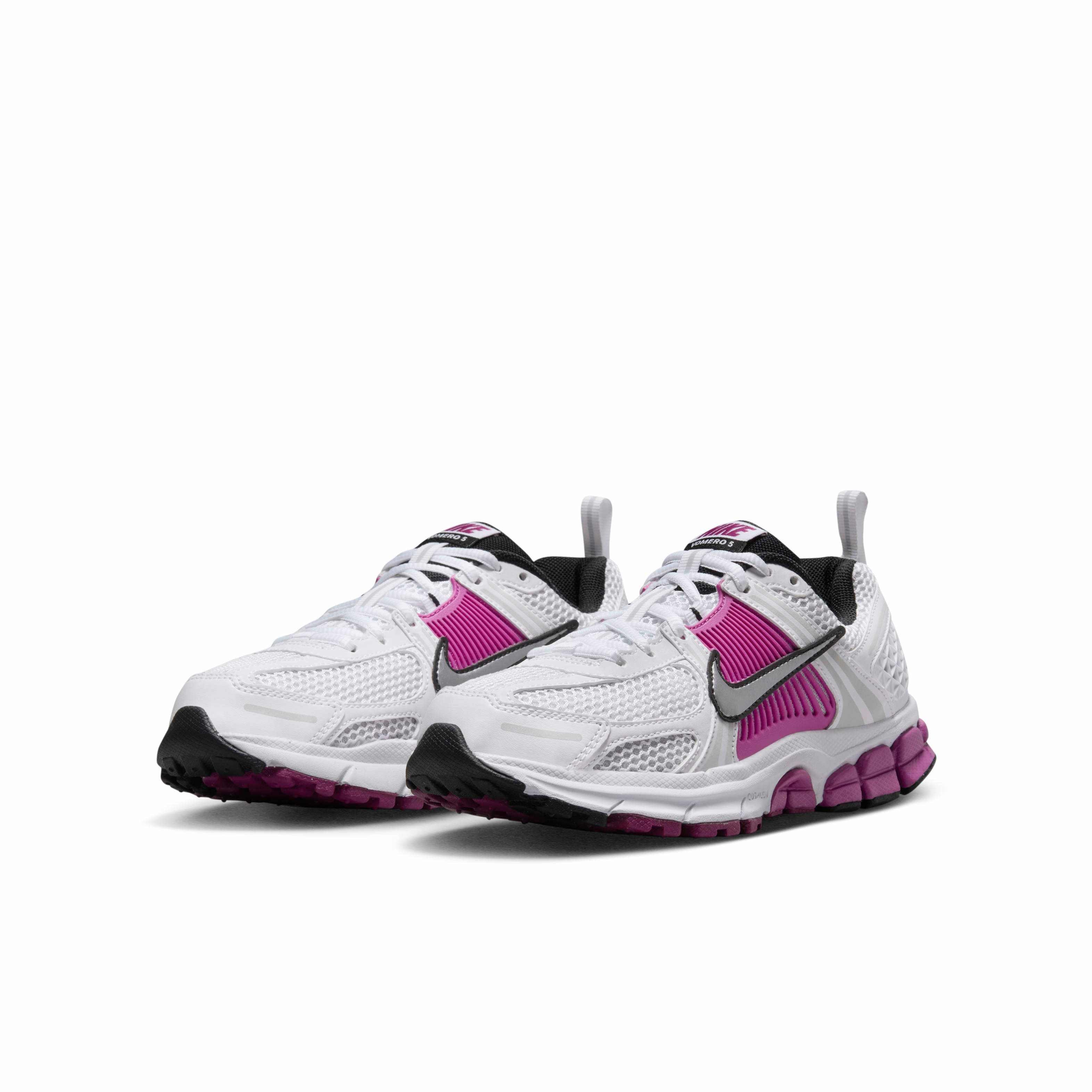 Nike Vomero 5 Grade School Girls' "White/Pure Platinum/Hot Fuchsia/Metallic Platinum" Shoe